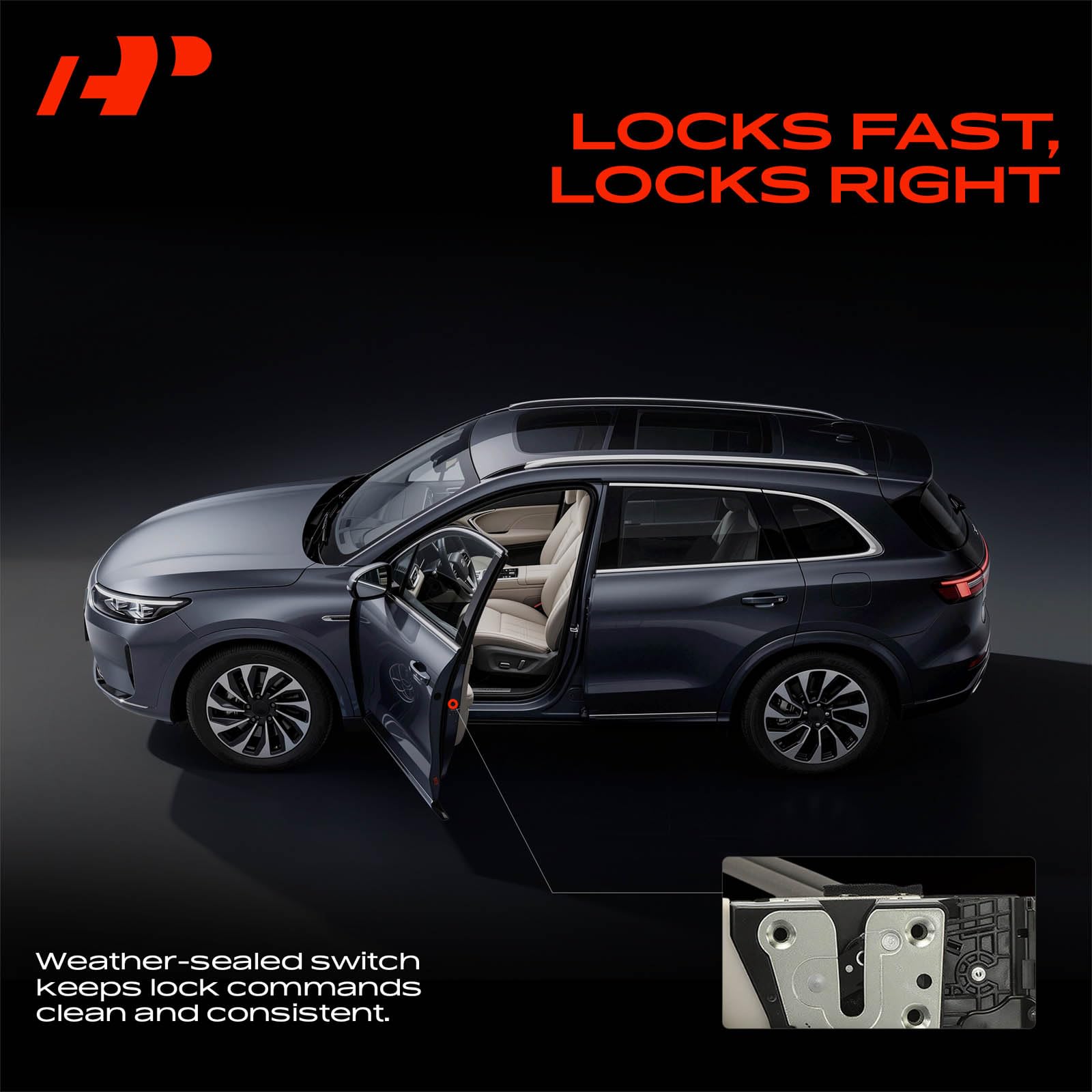 Durable A-Premium door lock actuator built with plastic and metal for longevity.
