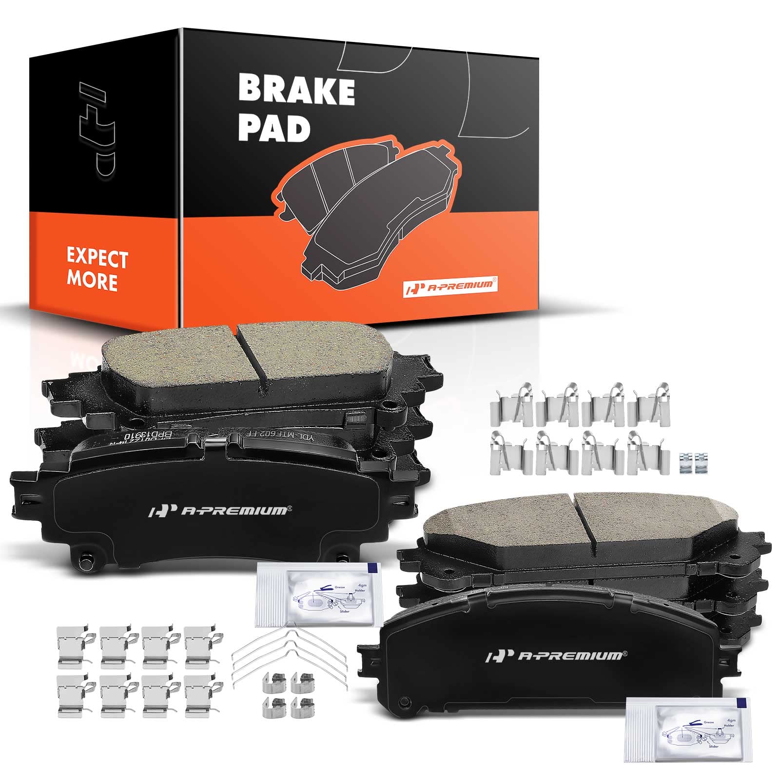 A-Premium front and rear ceramic brake pads kit for Lexus and Toyota.