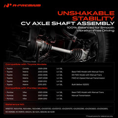 A-Premium front-right CV axle for Corolla, Matrix and Vibe supports smooth acceleration