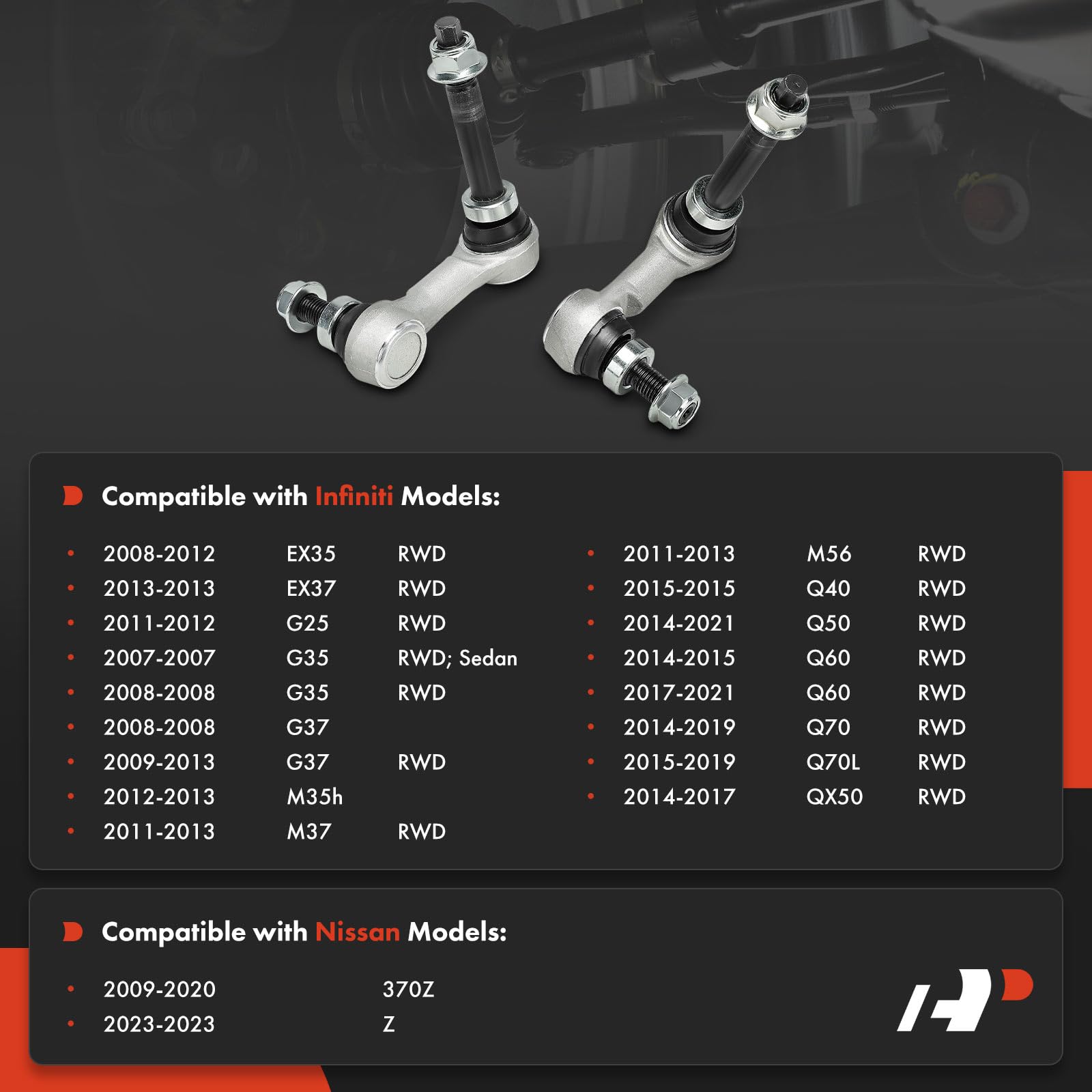 A-Premium front-right sway bar link reduces body roll for confident cornering.