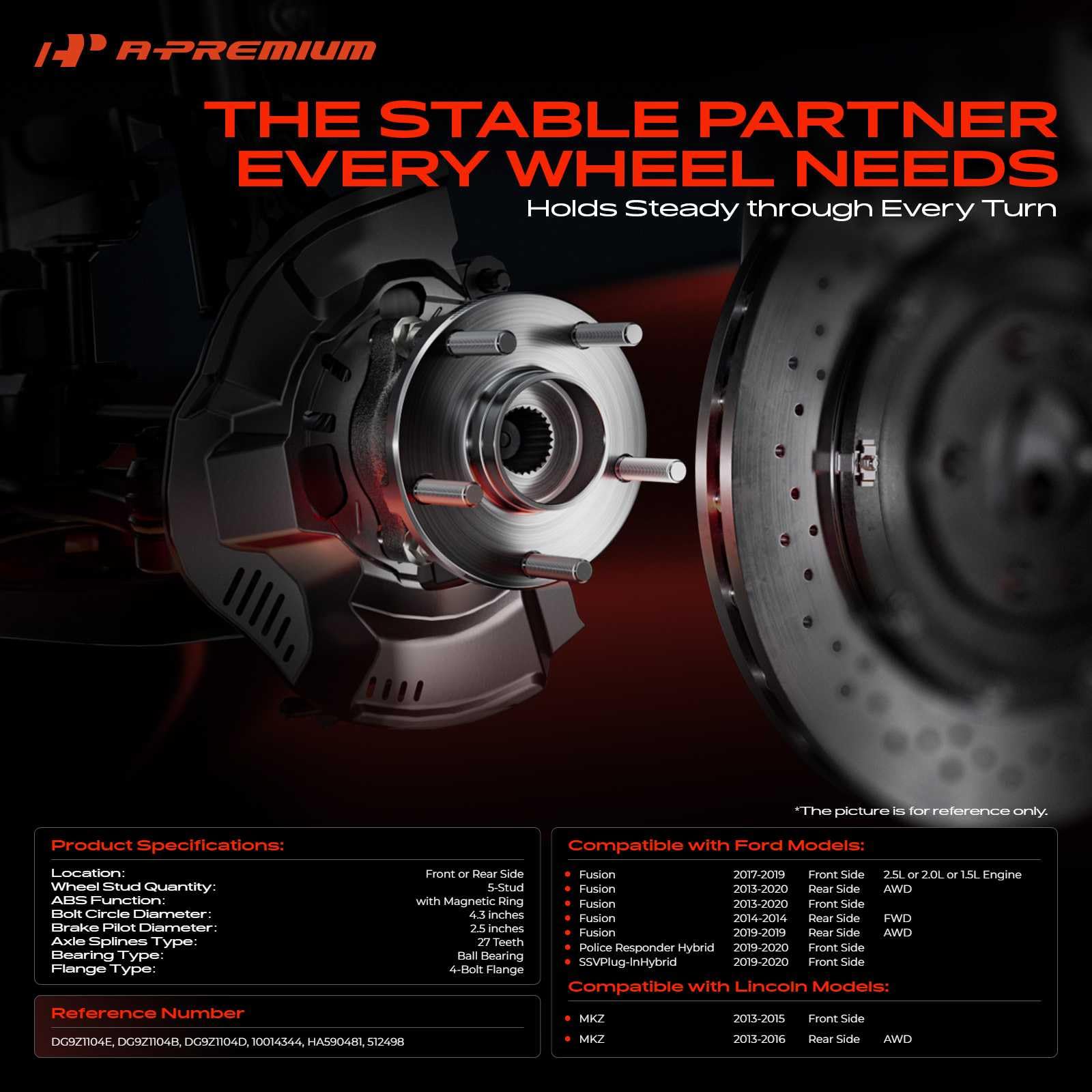 A-Premium front hub assembly for Ford Fusion right side, reduced vibration potential.