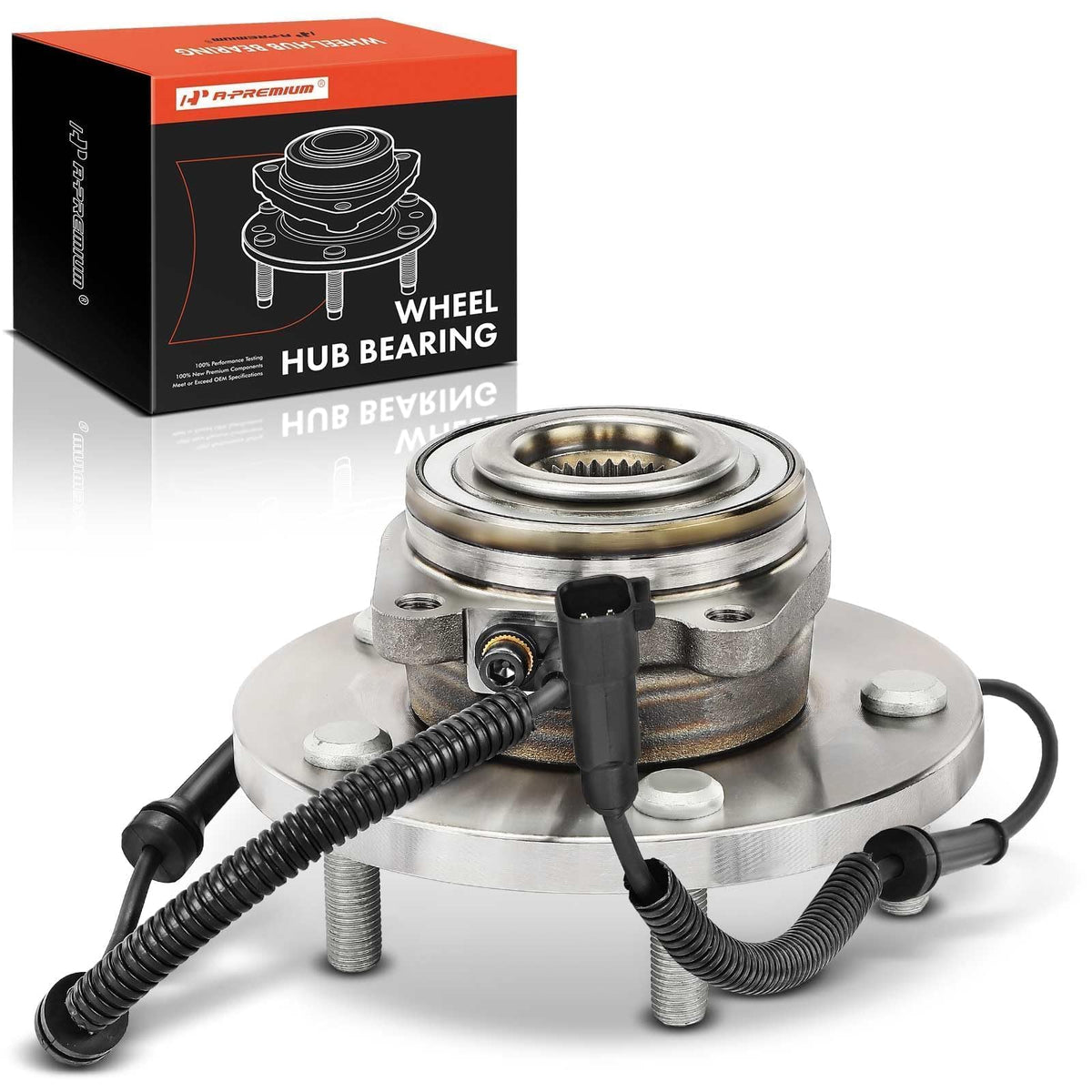 A-Premium front wheel bearing hub assembly on the left for smooth rotation