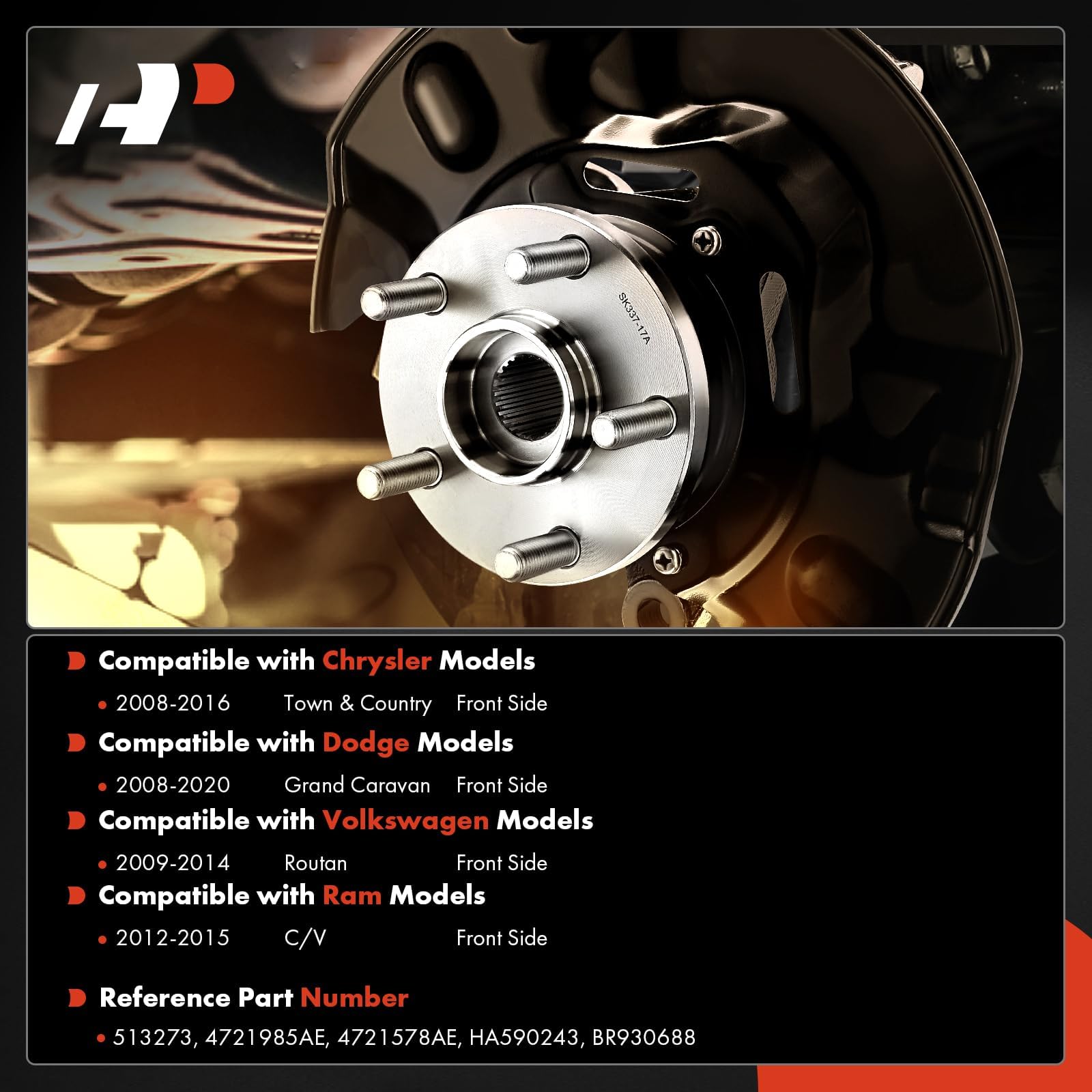 A-Premium front wheel bearing hub assembly on the right for stable steering