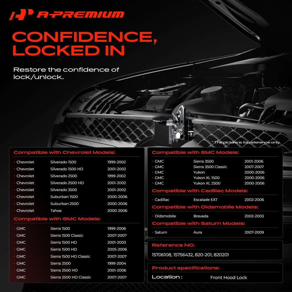 A-Premium hood latch lock steel black finish resists daily wear.