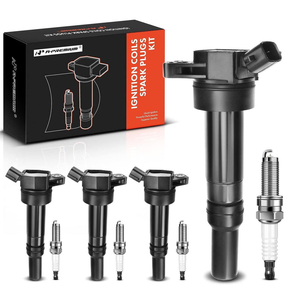APremium ignition coil pack close-up with blade terminals for reliable ignition