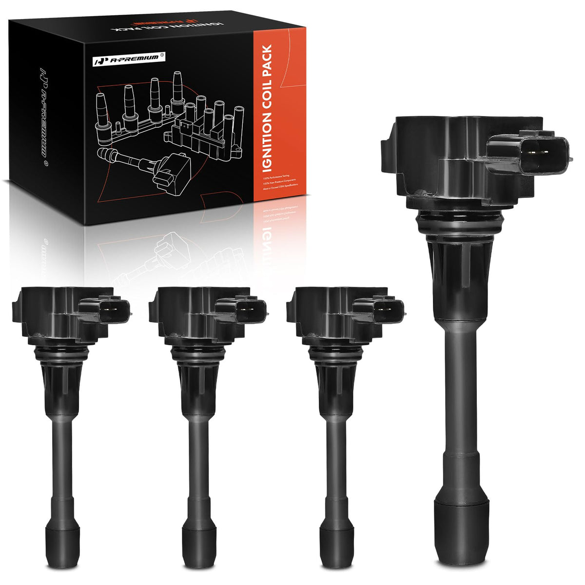 A-Premium ignition coil pack front view showing durable build for reliable ignition.