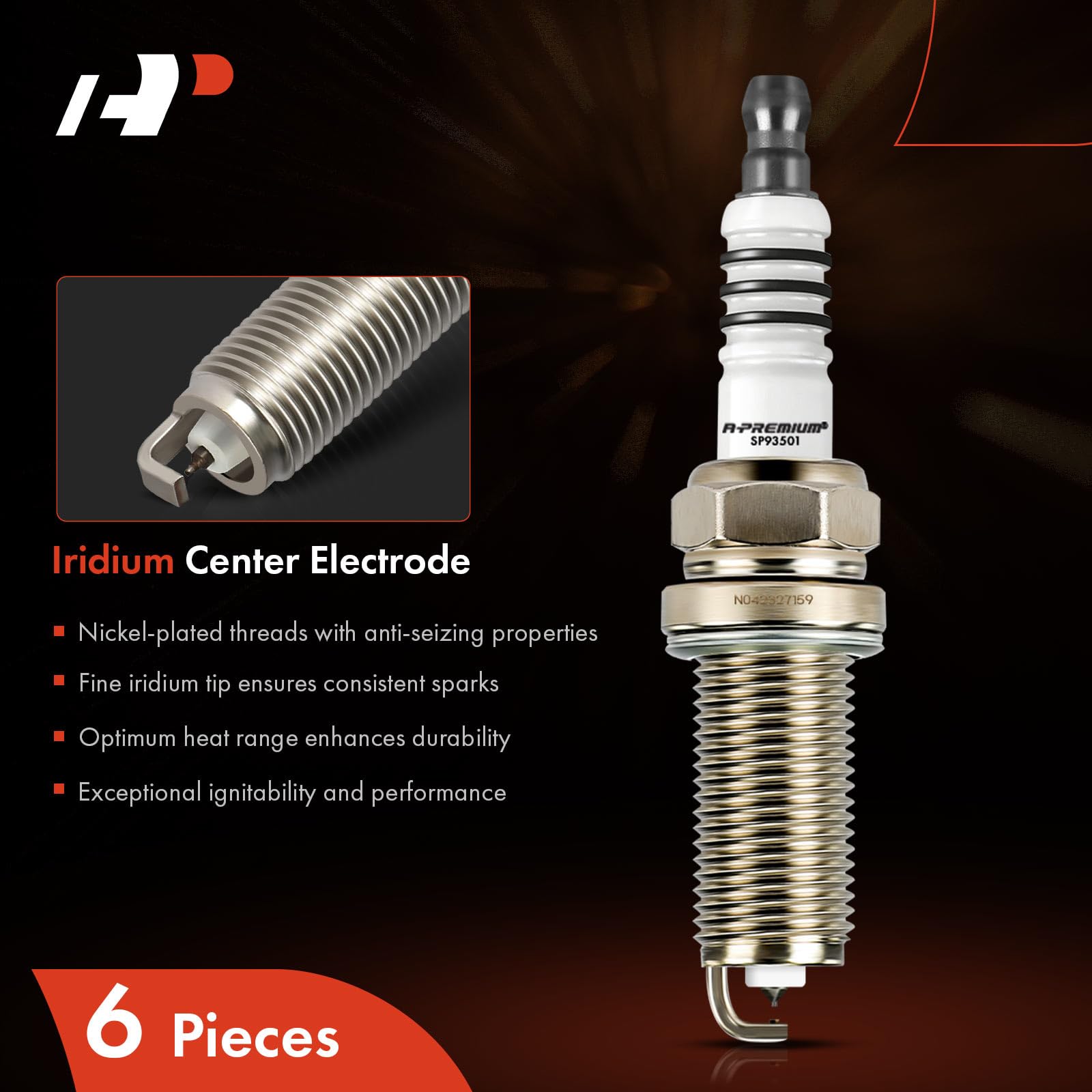 A-Premium iridium-platinum electrode detail highlighting durable center tip