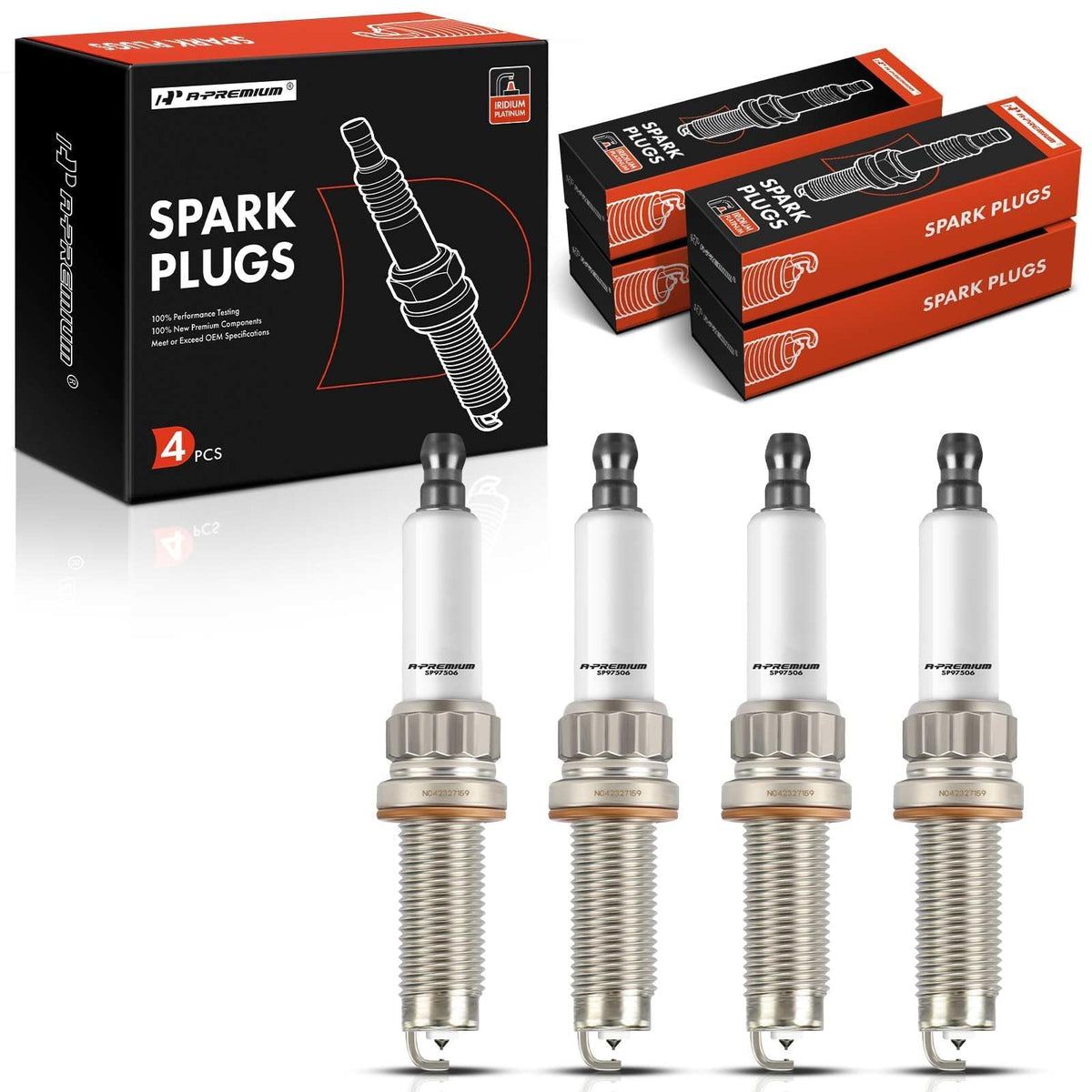 A-Premium iridium-platinum spark plugs closeup showing precision ignition tip for efficient starts