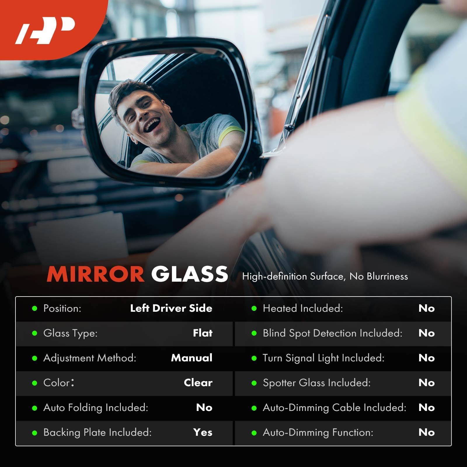 A-Premium mirror glass with backing plate improves stability on compatible GM models