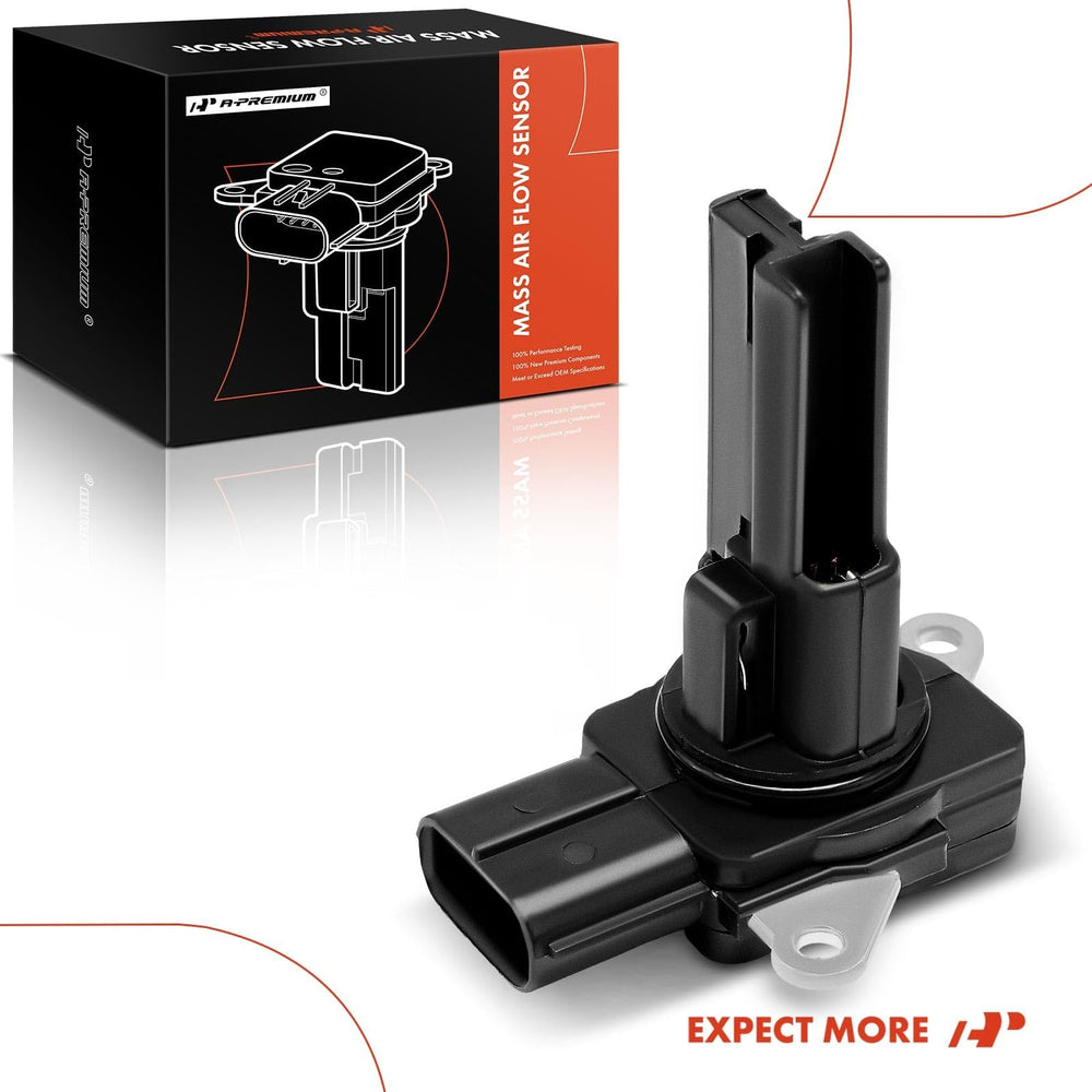 A-Premium MAF sensor close-up emphasizes durable aluminum body and 5-pin design
