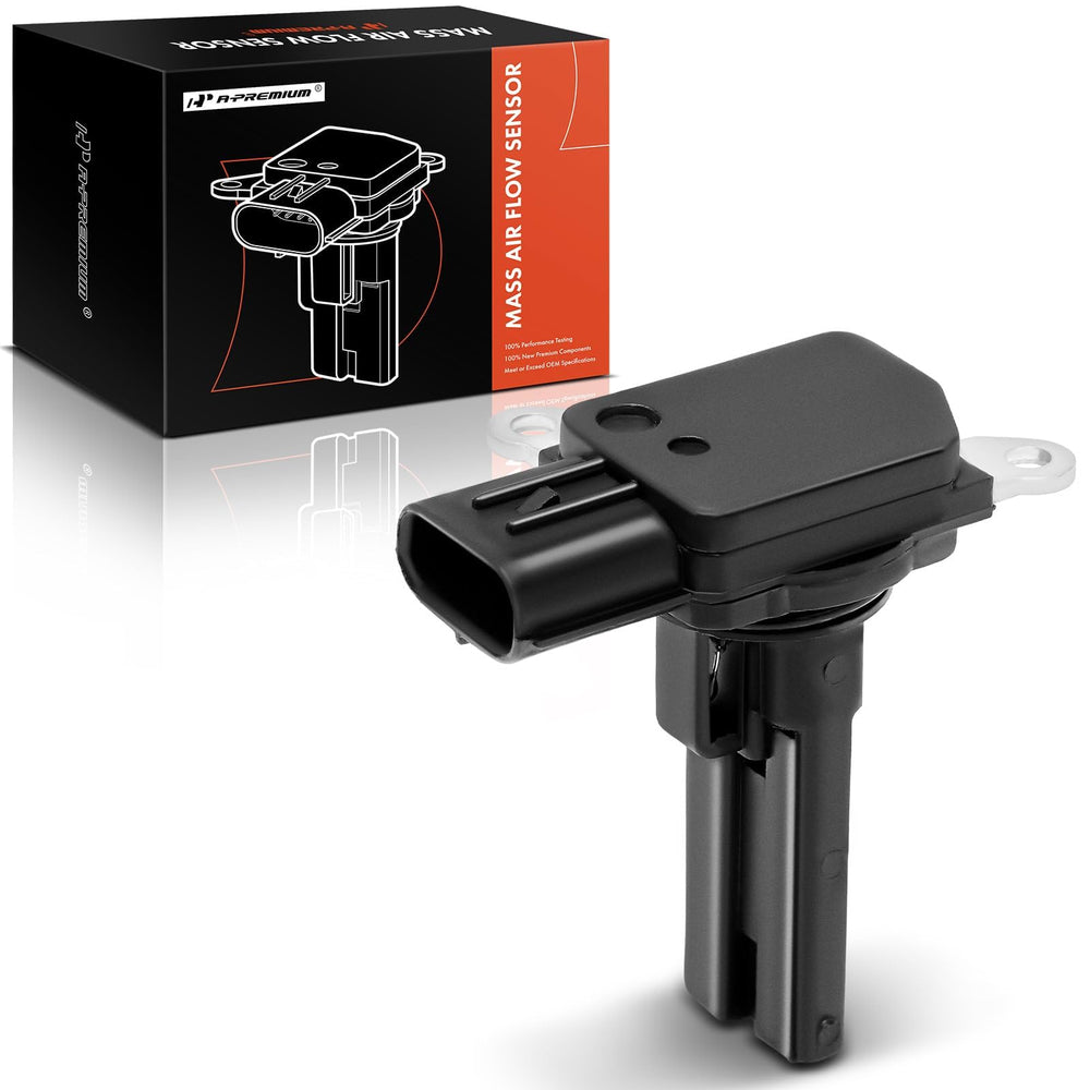 A-Premium MAF sensor for Subaru Outback shows 5-pin design and bolt-on fit for reliable airflow sensing