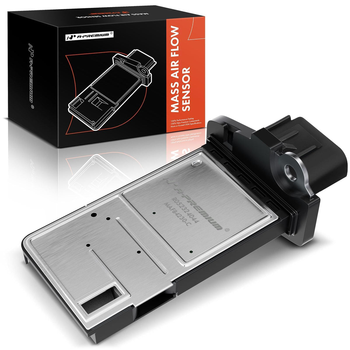 A-Premium MAF sensor front view highlights compact 6-pin design for Ford, Lincoln, Mazda.