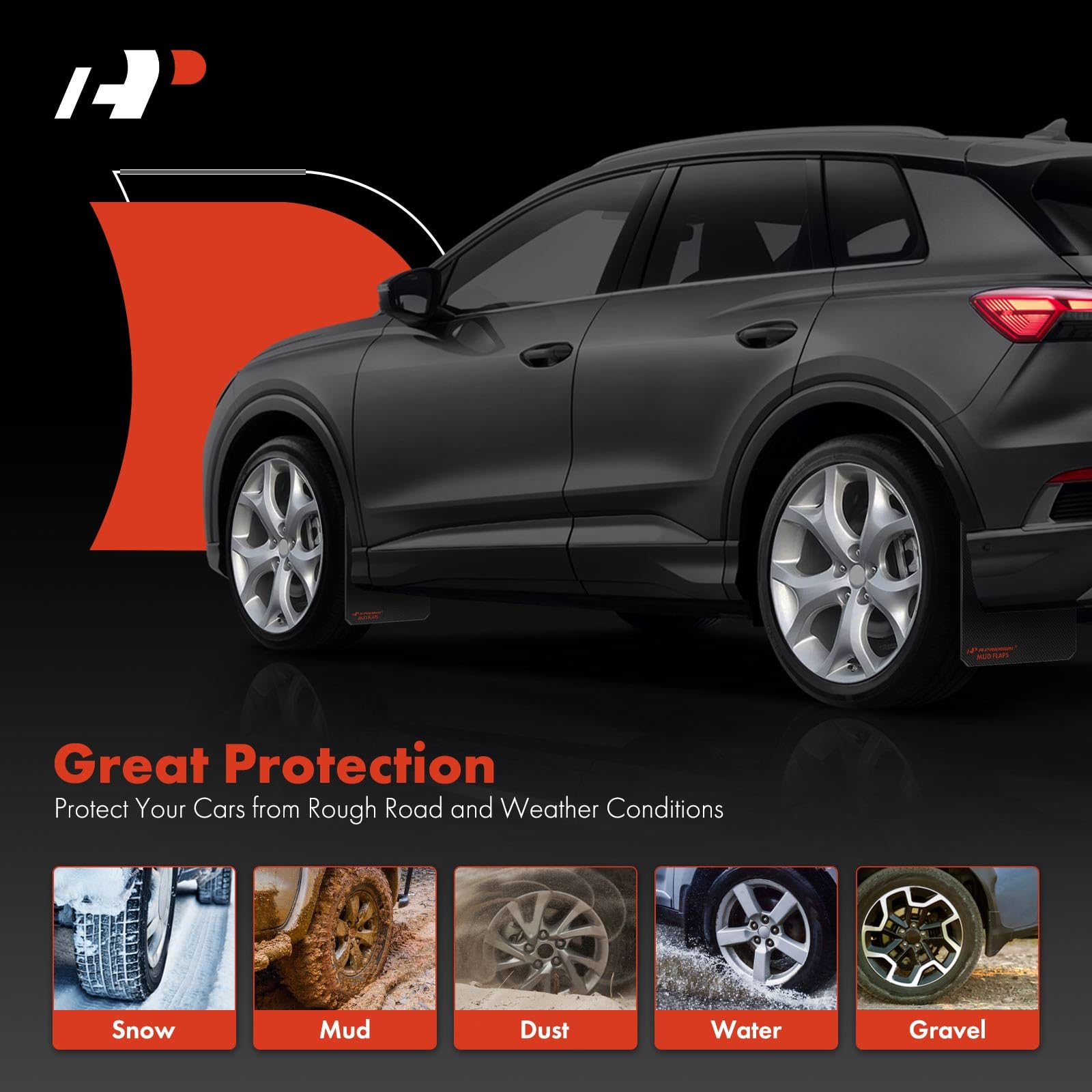 A-Premium mud flaps kit contents show front and rear fitment for DIY installation.
