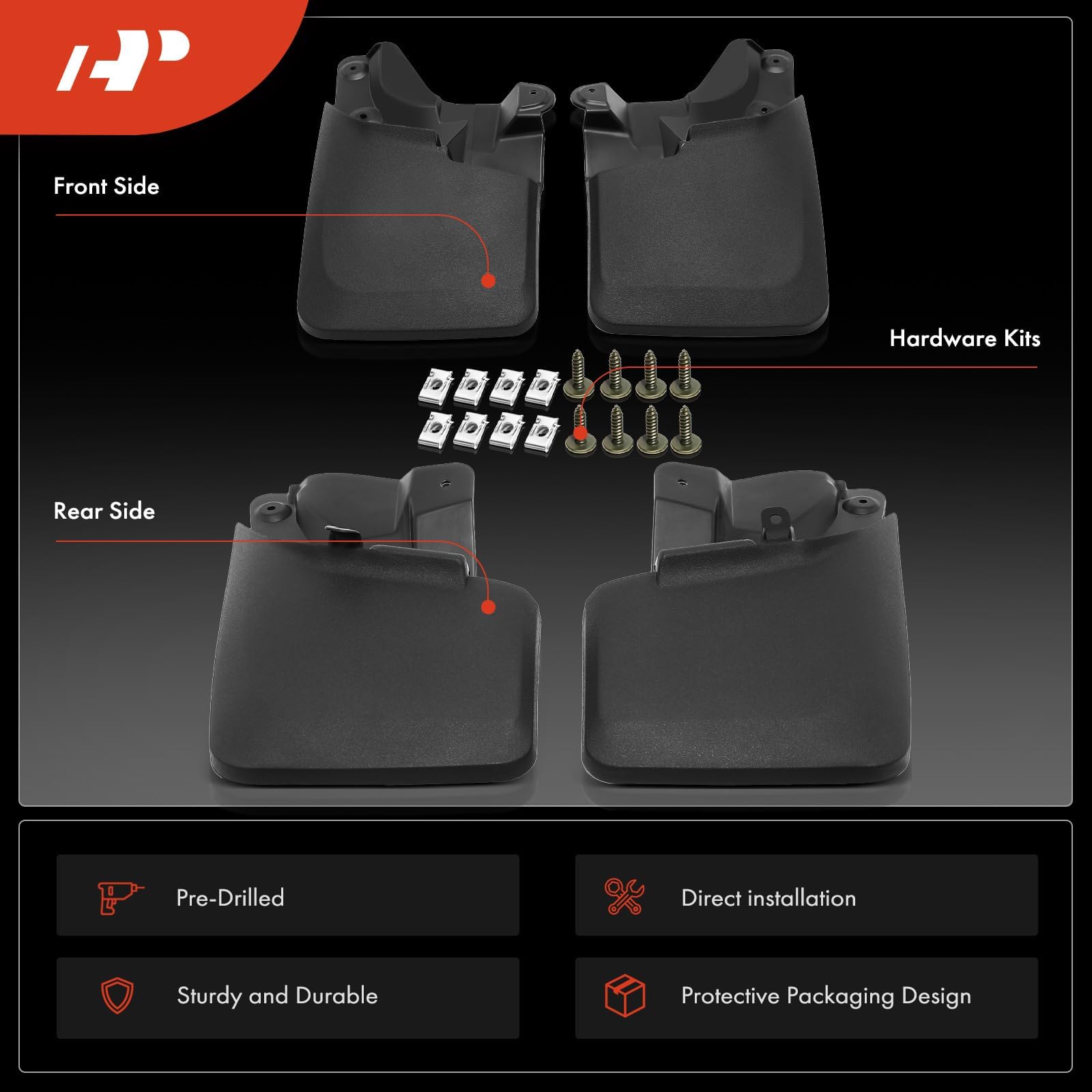 A-Premium mud flaps rear-left guard minimizes wheel spray and paint chipping.