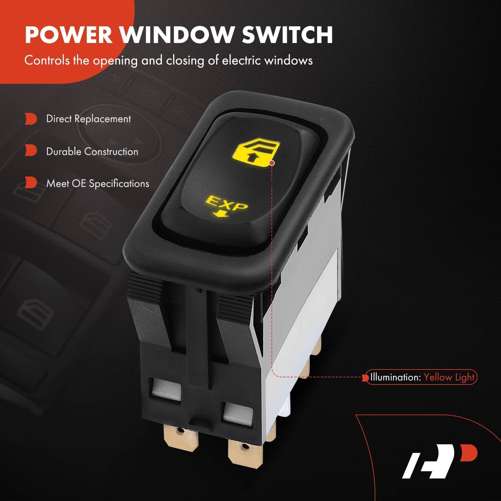 A-Premium power window switch assembly with 10-pin terminals.