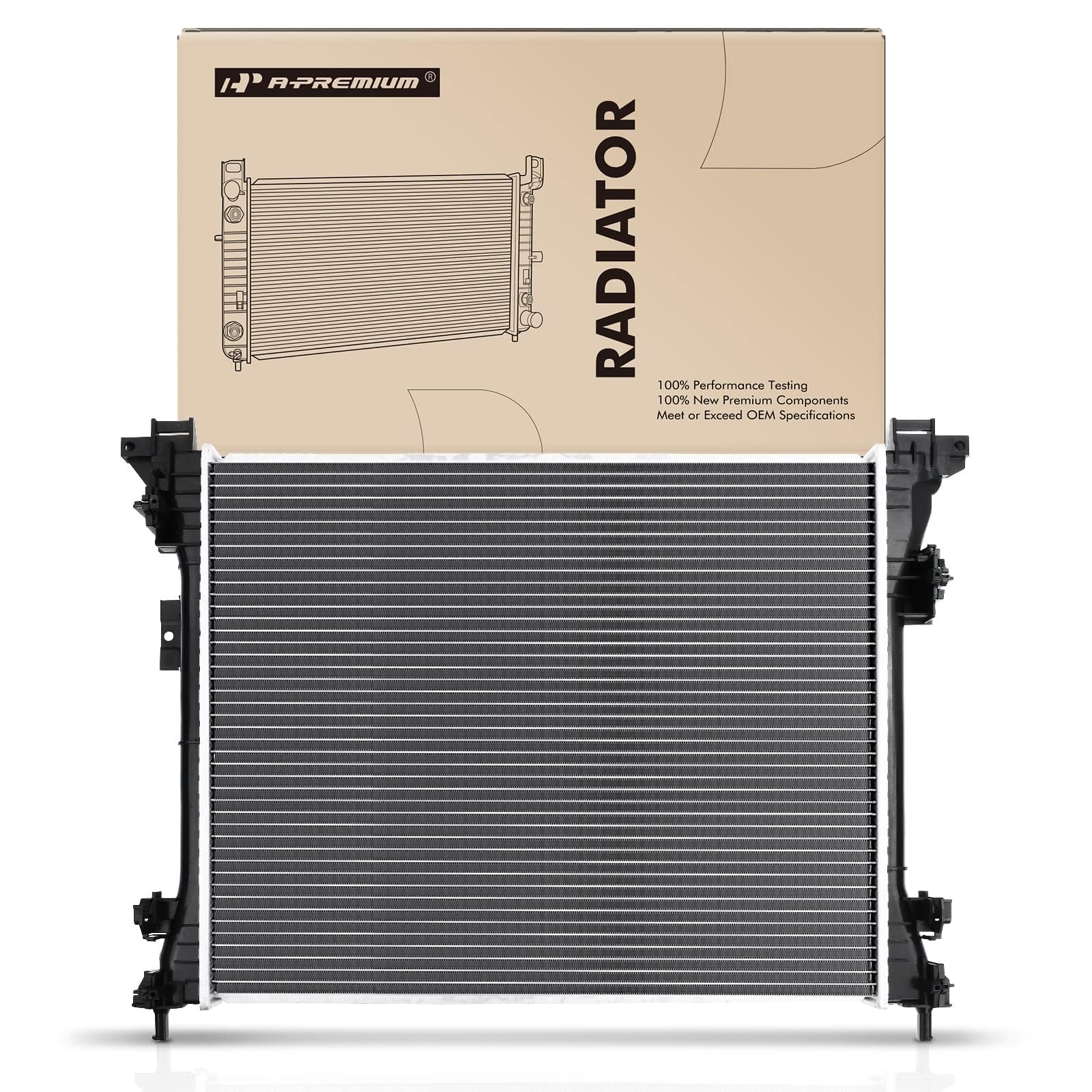 Product label and packaging of the A-Premium radiator assembly.