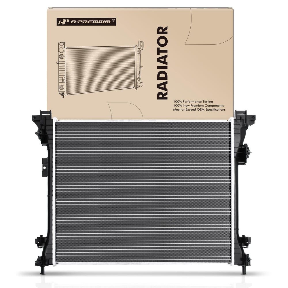Product label and packaging of the A-Premium radiator assembly.
