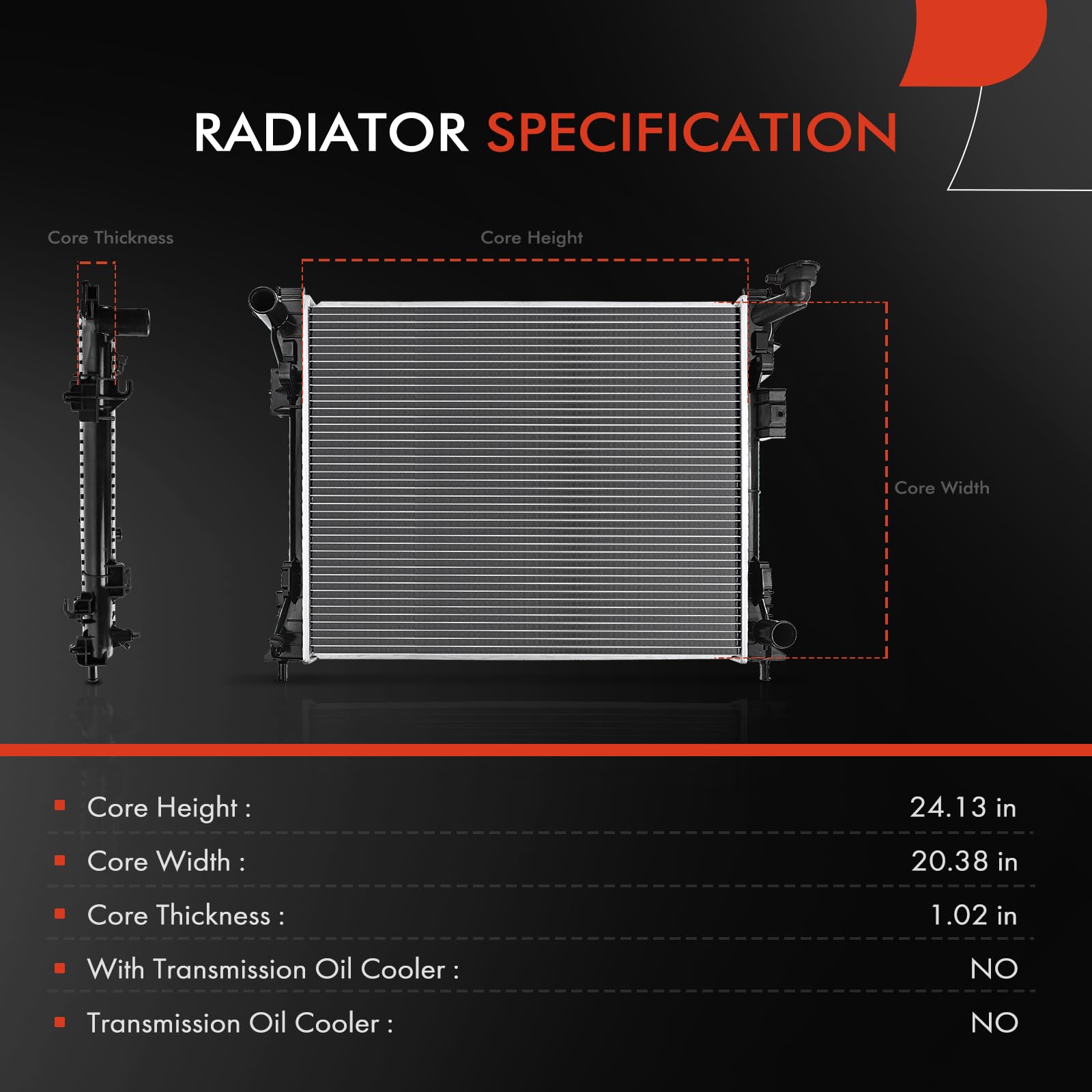 A-Premium radiator assembly side view highlighting robust construction.