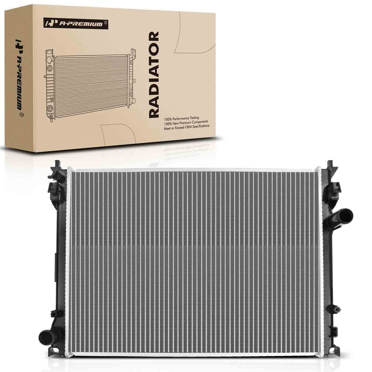 A-Premium radiator front view for Dodge Charger showing precise fitment and cooling potential.