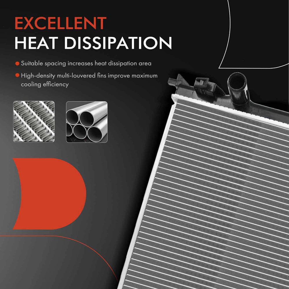 A-Premium radiator inlet/outlet ports with 1-7/16 inch connections for secure flow.