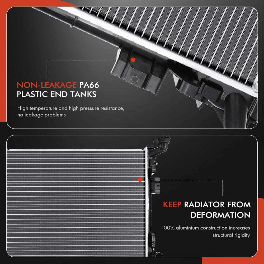 A-Premium radiator installed in a Dodge Grand Caravan illustration.