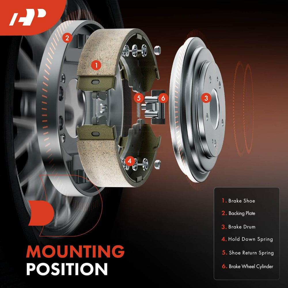 A-Premium rear ceramic brake shoes closeup, durable ceramic material.