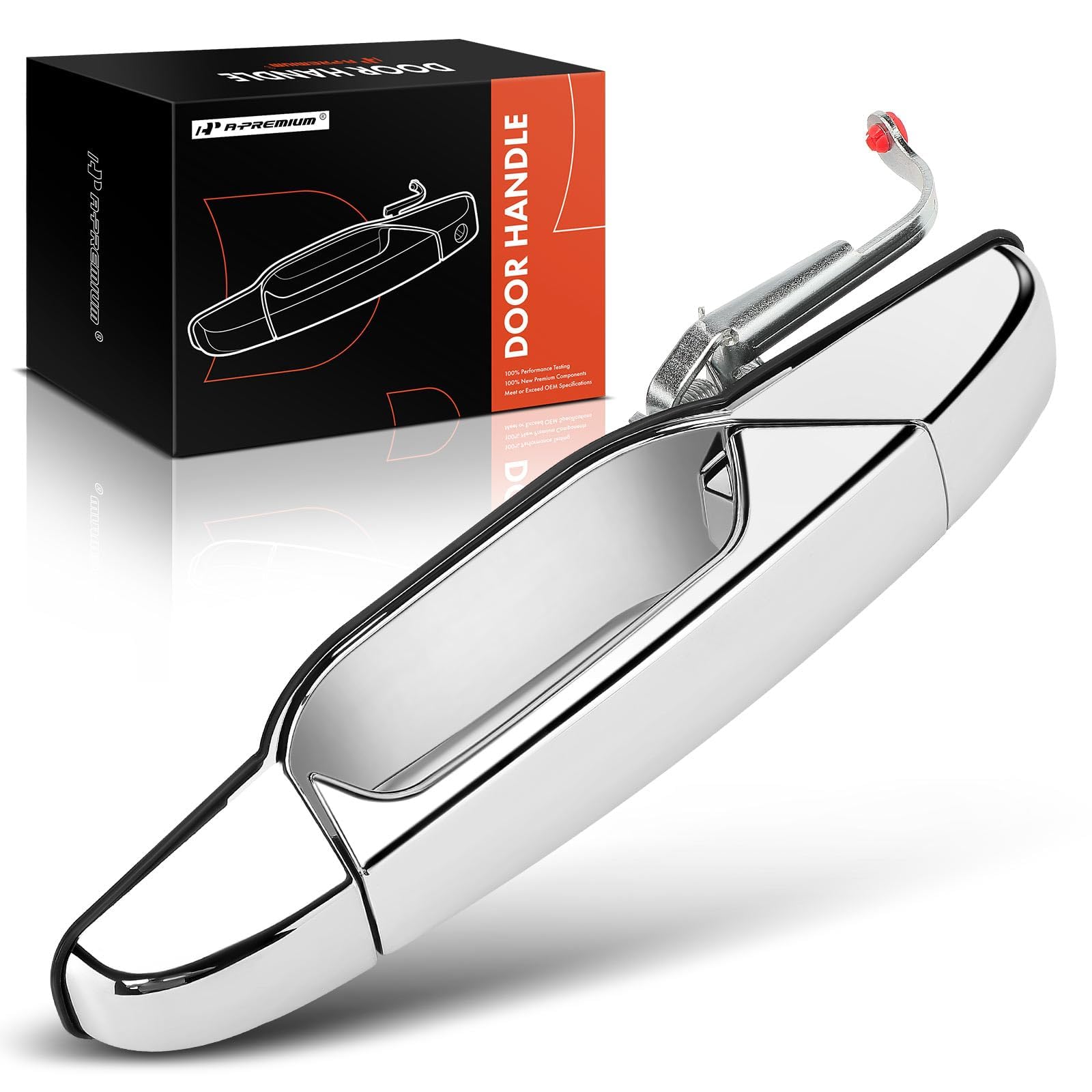A-Premium rear left driver door handle with chrome finish, durable exterior replacement.