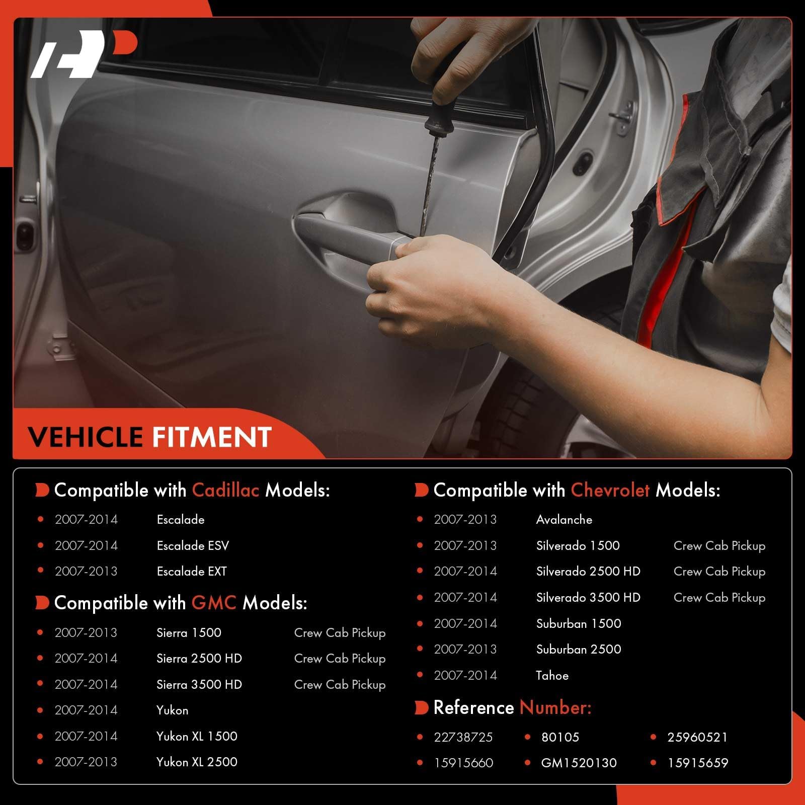 A-Premium rear left door handle closeup in chrome showing precise fit and glossy surface.