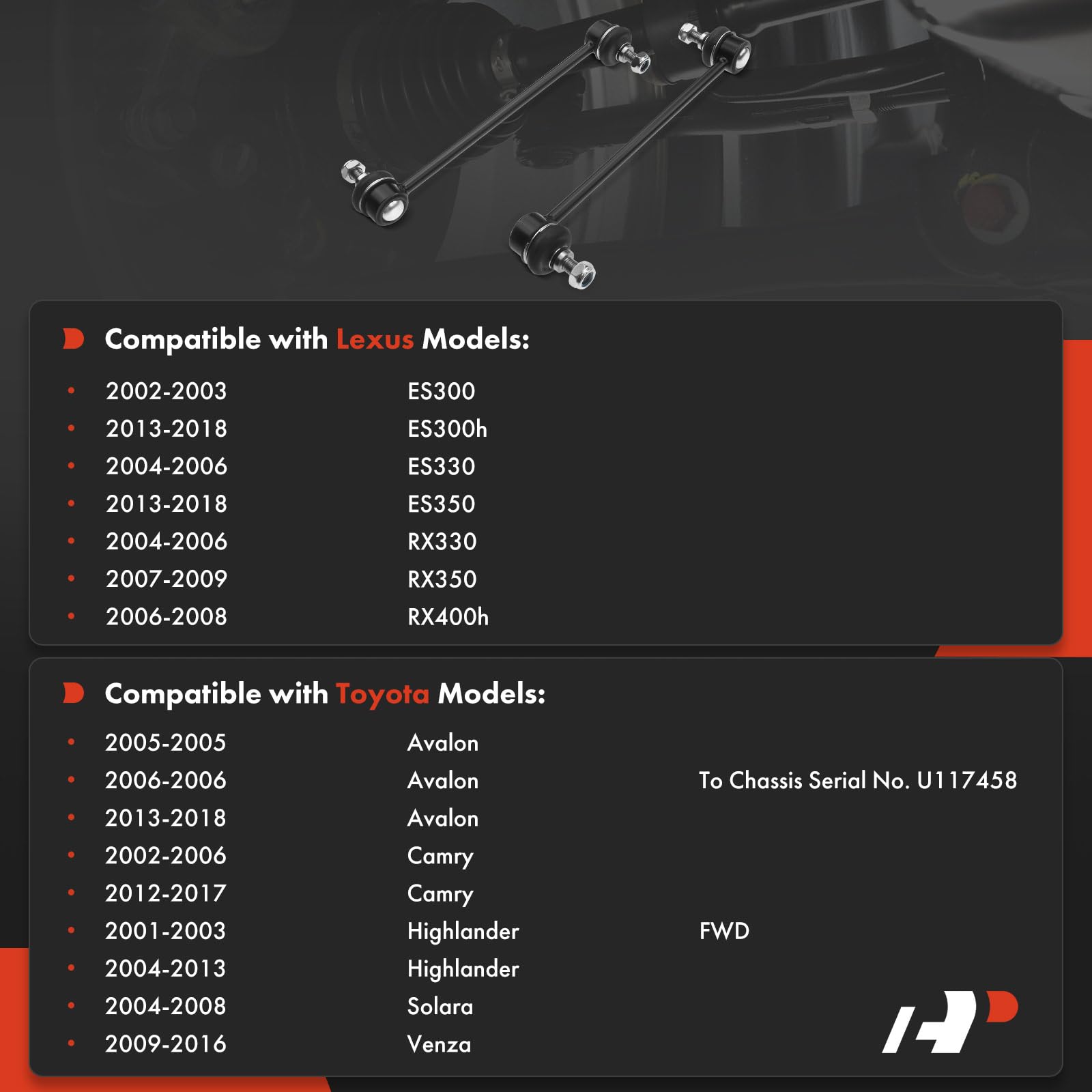 Left and right rear links from A-Premium for balanced handling.