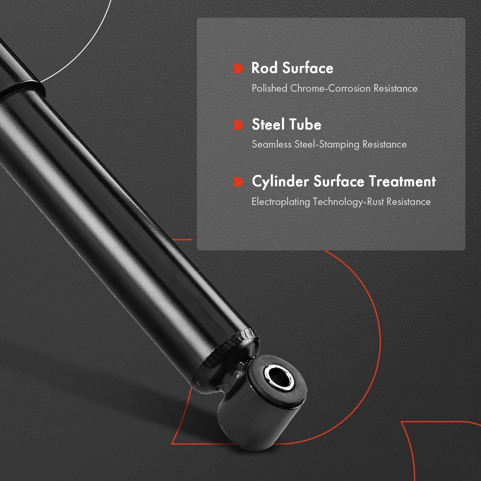 Close-up of A-Premium gas-type rear shock absorber highlighting robust construction.