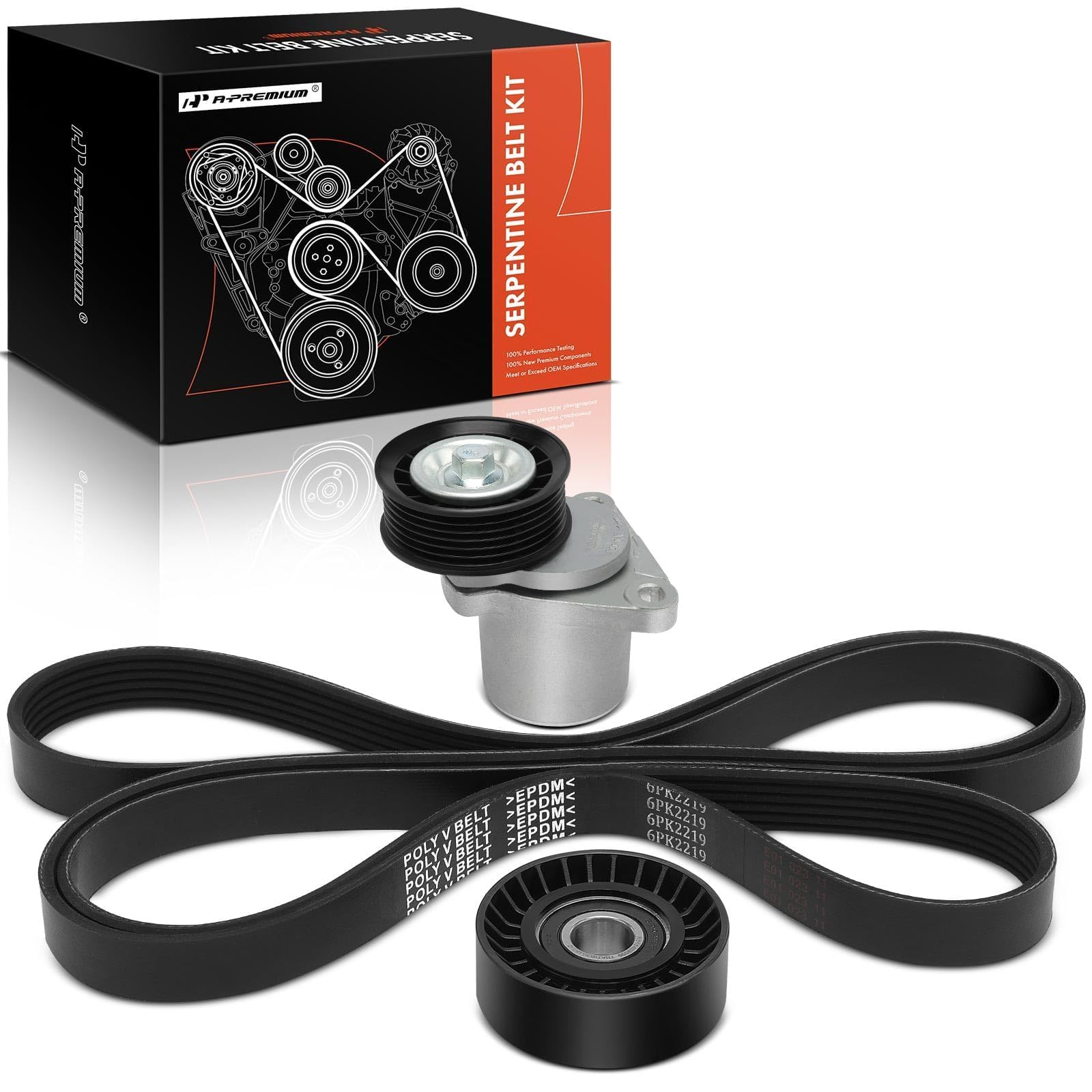 A-Premium serpentine belt drive kit for Ford Focus, front view, enhances engine reliability.