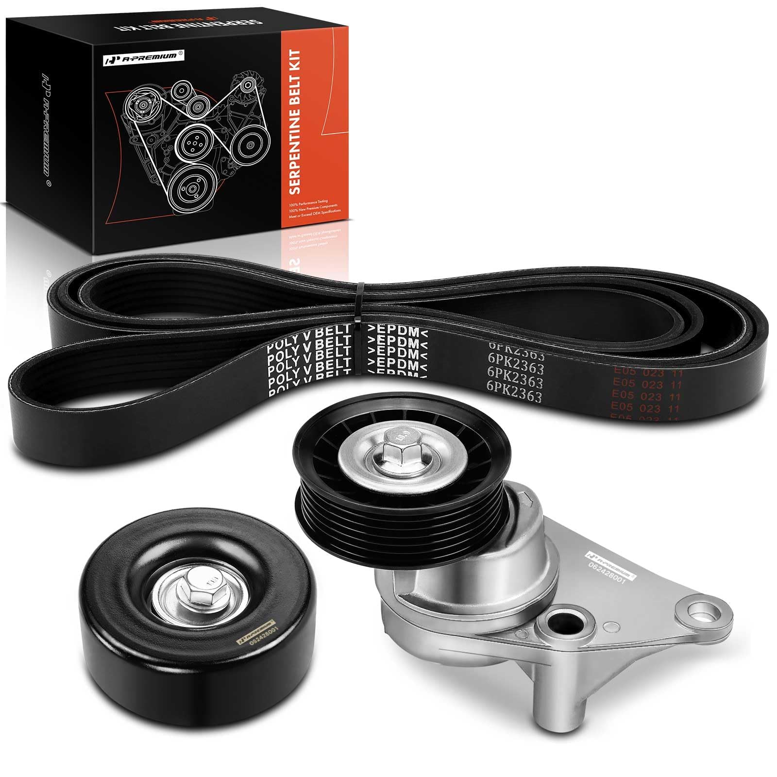 A-Premium serpentine belt drive kit front view, ready for installation.