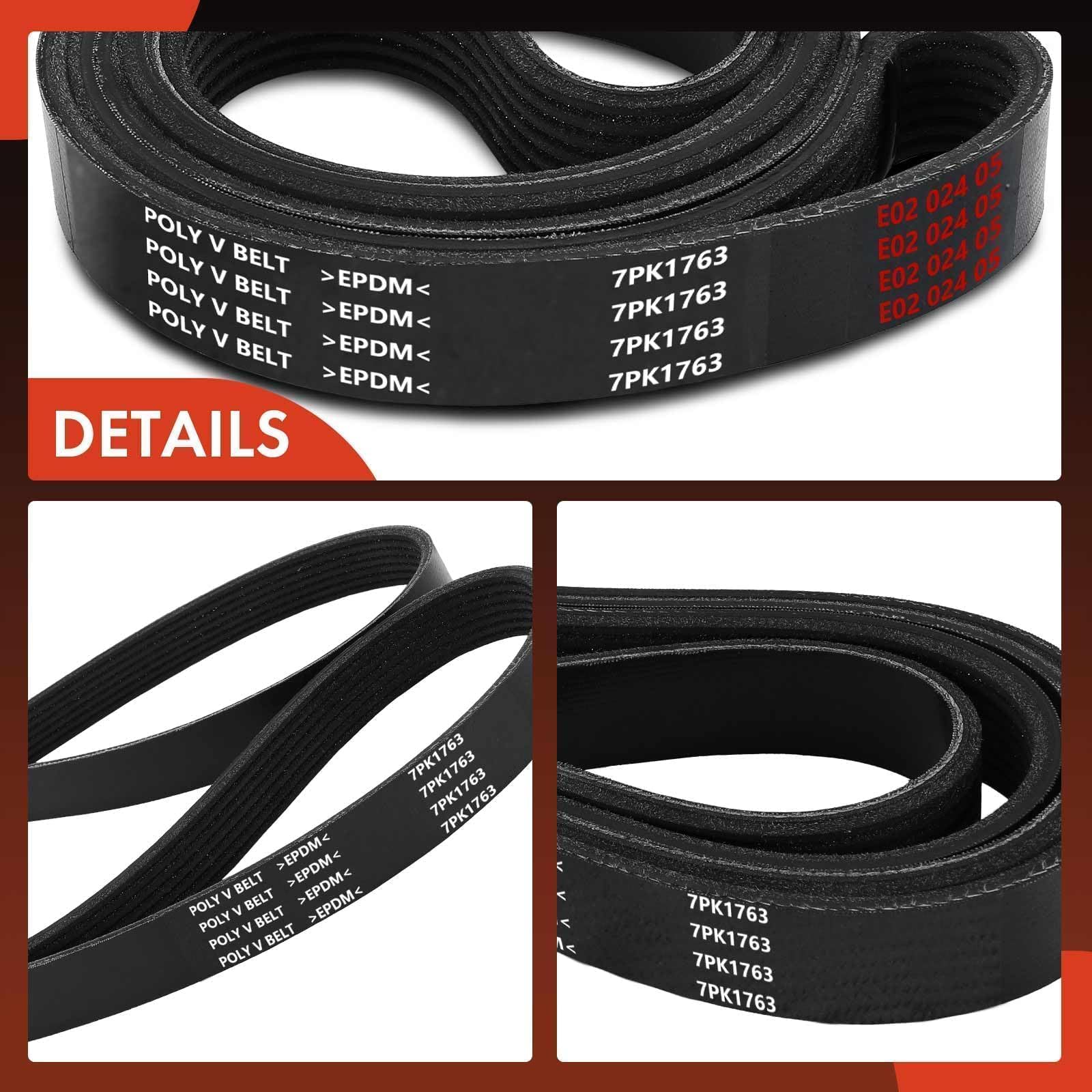 A-Premium serpentine belt under-hood installation on vehicle engine bay.
