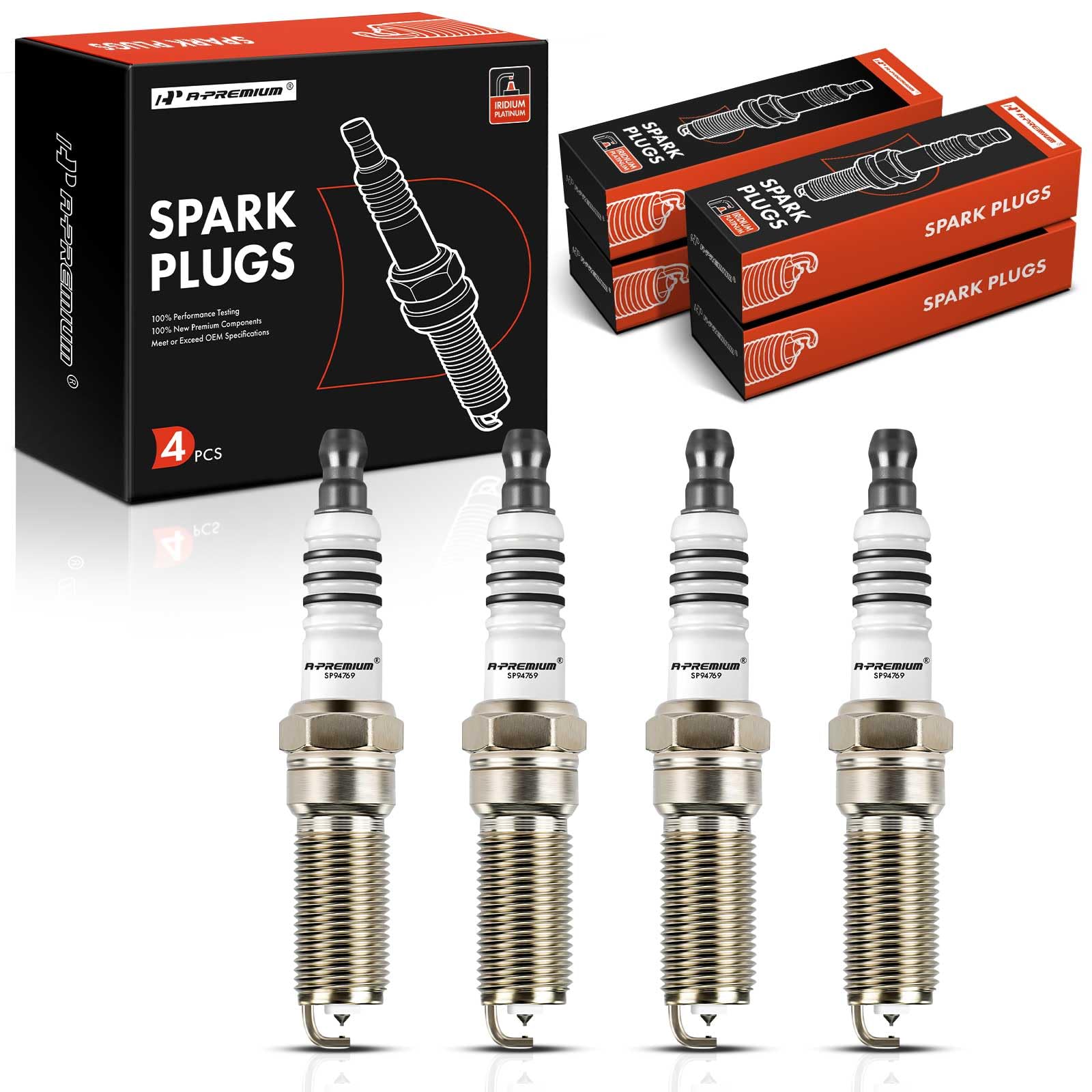 A-Premium spark plugs pack of 4 in box for quick replacement.