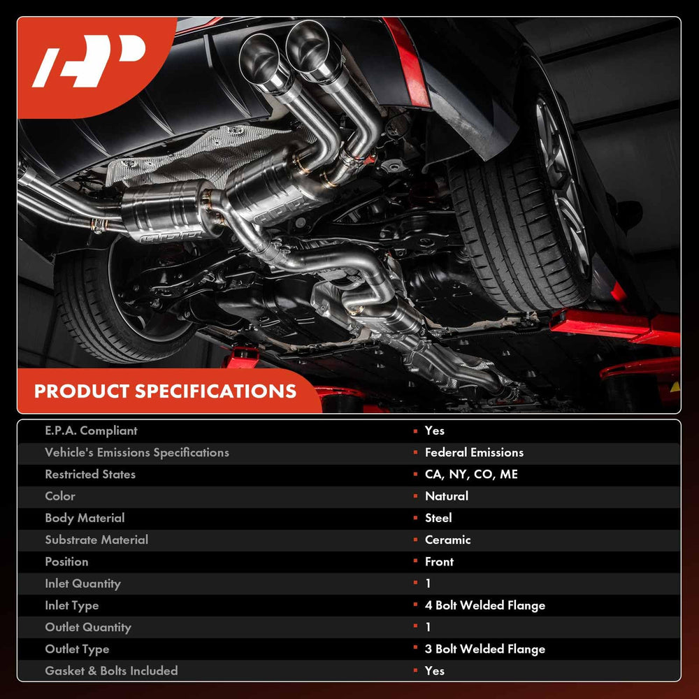 A-Premium stainless steel catalytic converter with 4-bolt inlet close-up