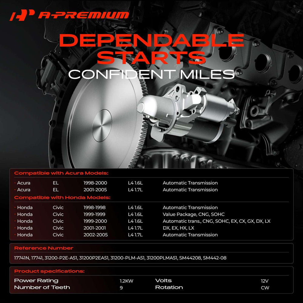 A-Premium starter motor for Honda Civic EL side view shows compact design for easy installation