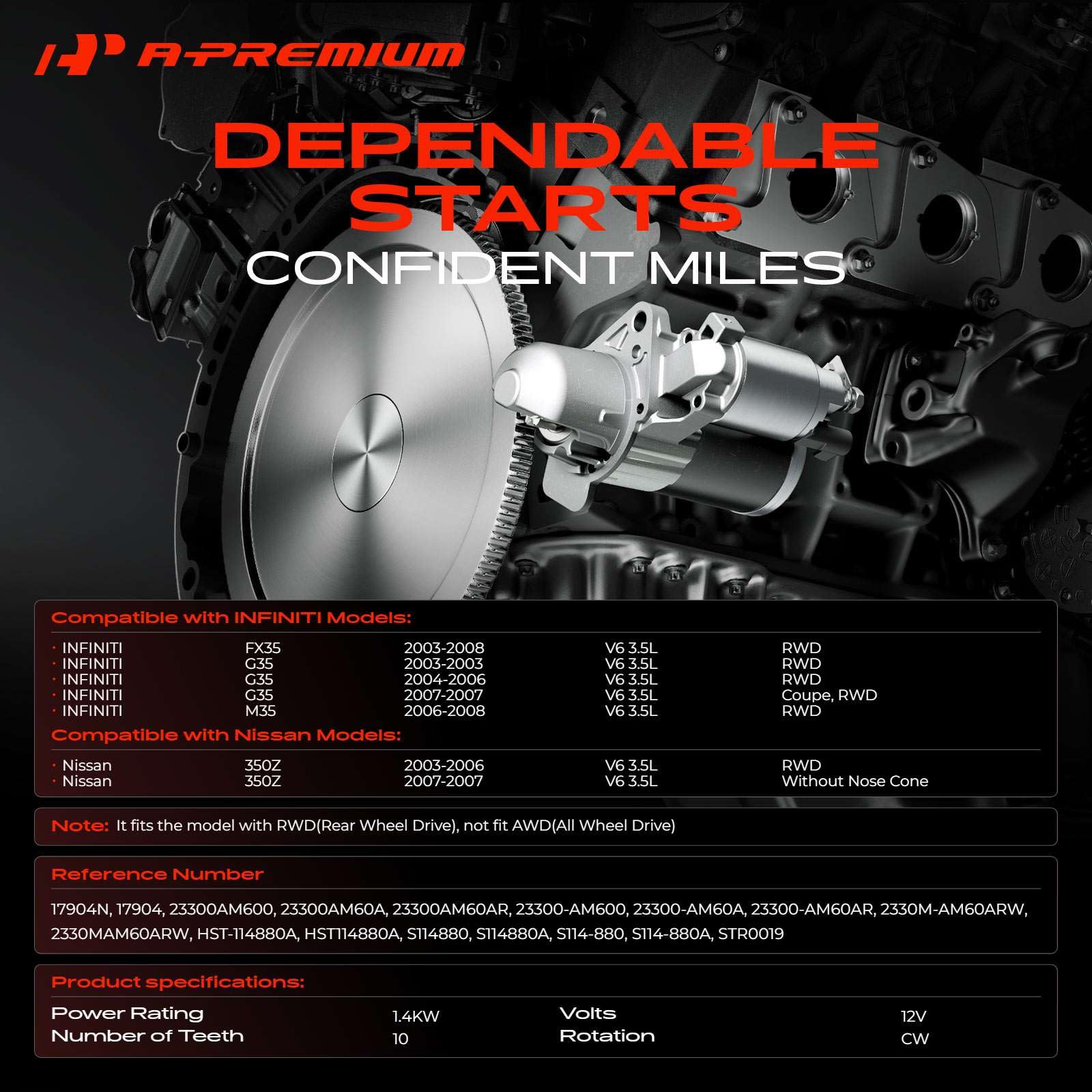A-Premium starter motor installed in Infiniti G35, smooth engagement