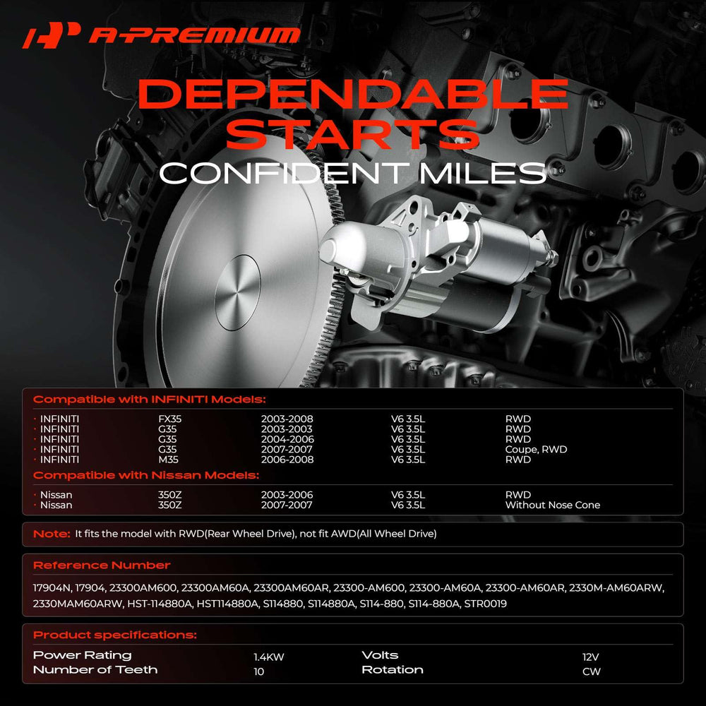 A-Premium starter motor installed in Infiniti G35, smooth engagement