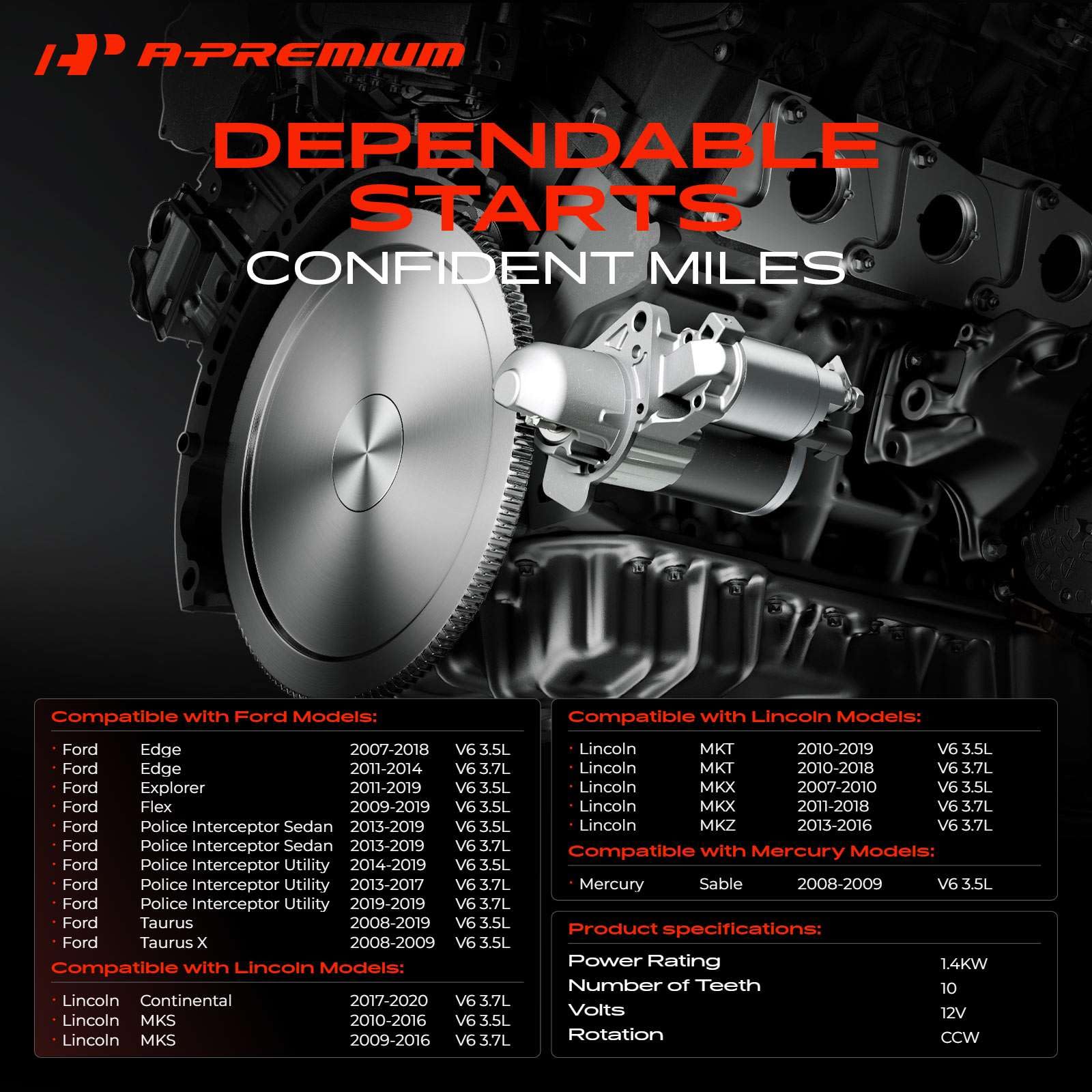 A-Premium starter motor side view showing compact design for easy fit