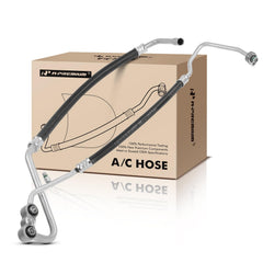 A-Premium suction hose assembly installed in a Dodge Ram engine bay for enhanced AC performance.