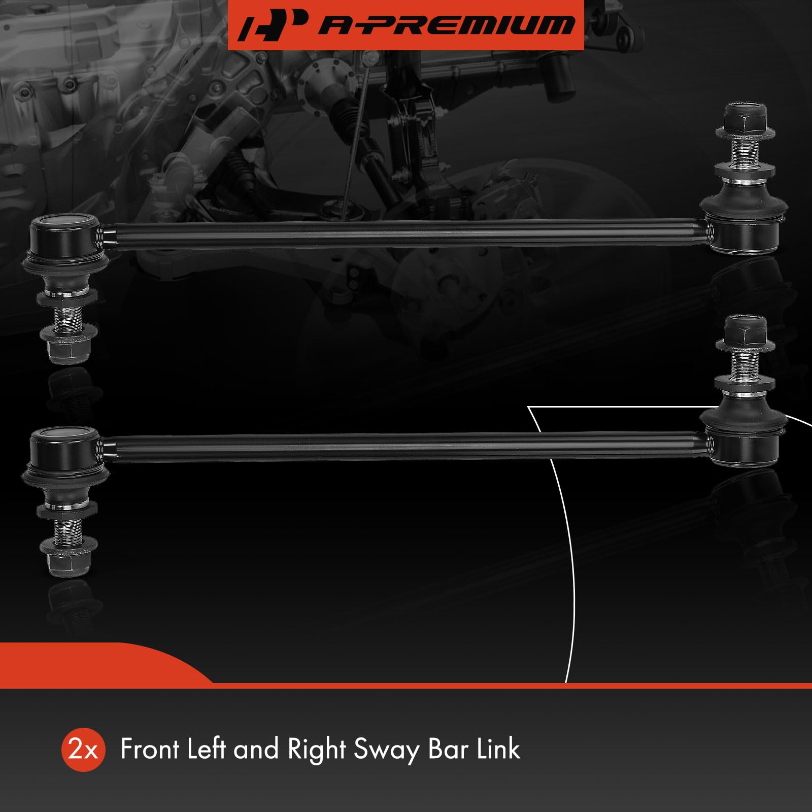 Close-up of A-Premium sway bar link ball stud showing durable steel construction.