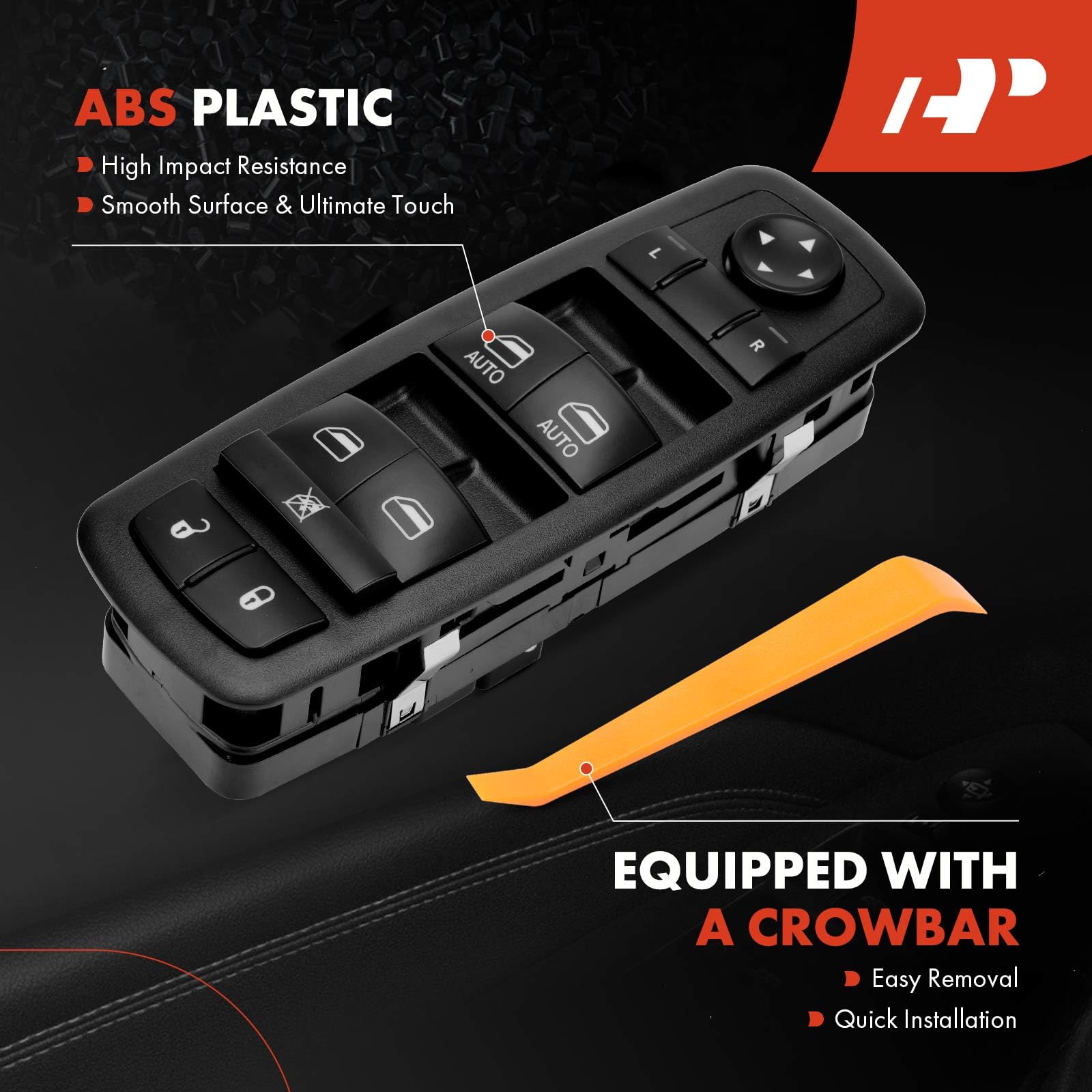 A-Premium switch housing shown in black plastic for durable interior integration.