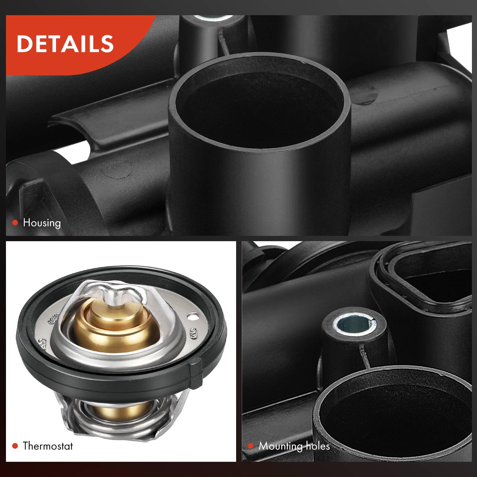 A-Premium thermostat housing for DOHC 2.4L — optimized for modern four-cylinder engines.