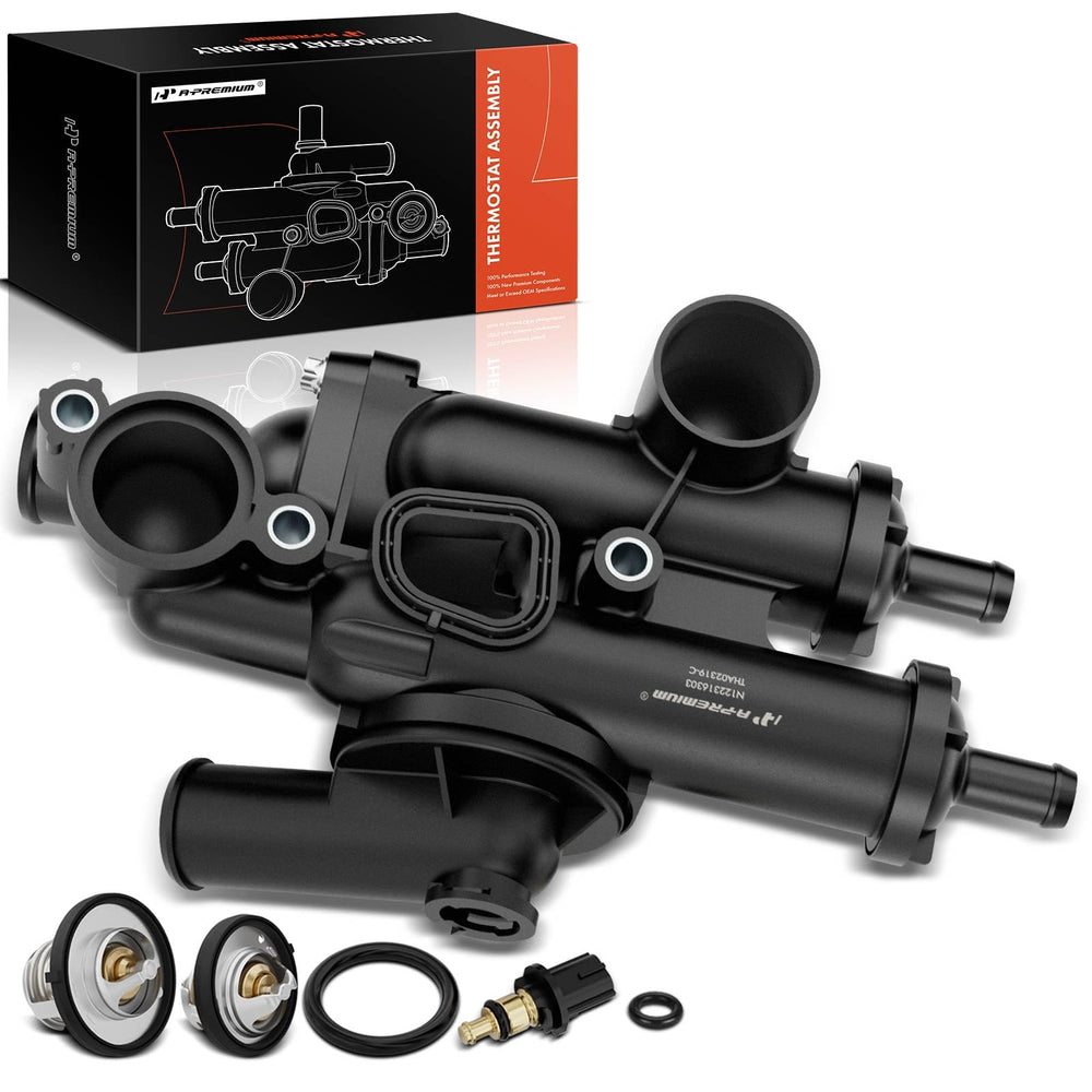 A-Premium thermostat housing with sensor — front view showing integrated temperature sensor.