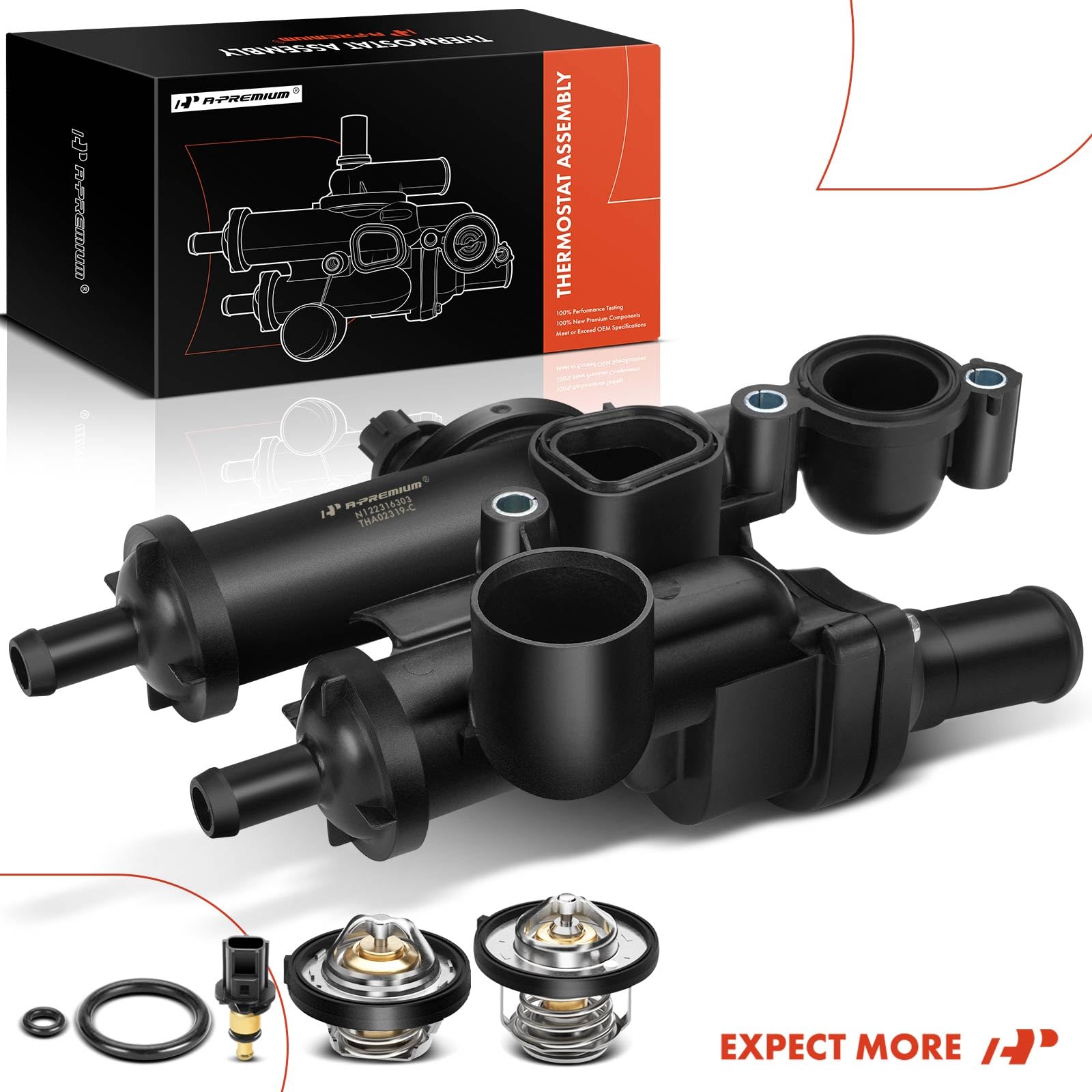 A-Premium packaging contents — housing, two thermostats and two O-rings included.