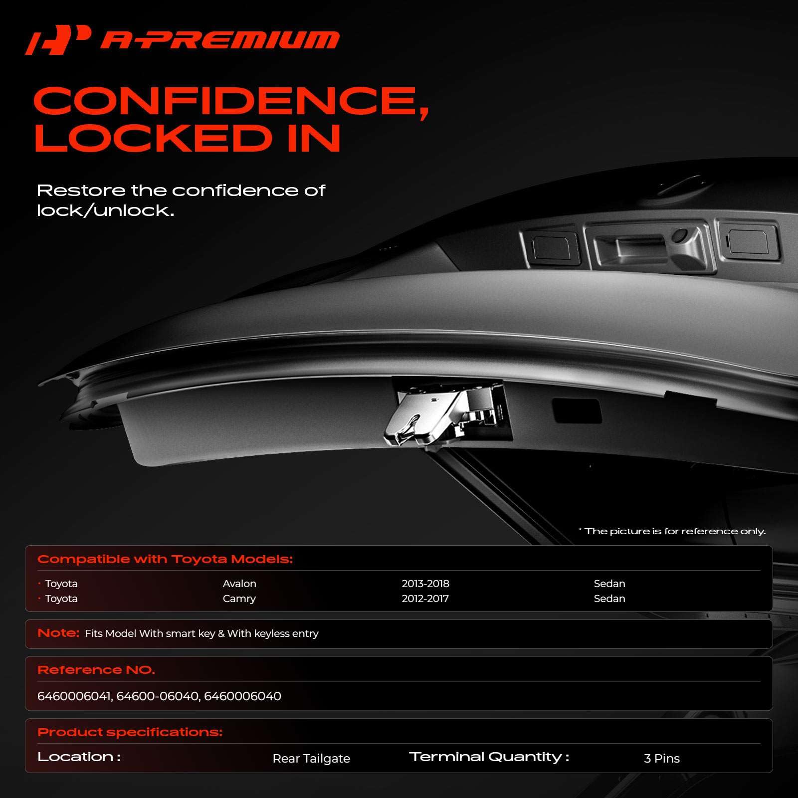 A-Premium trunk latch for Avalon 2013-2018 supports secure rear trunk operation.