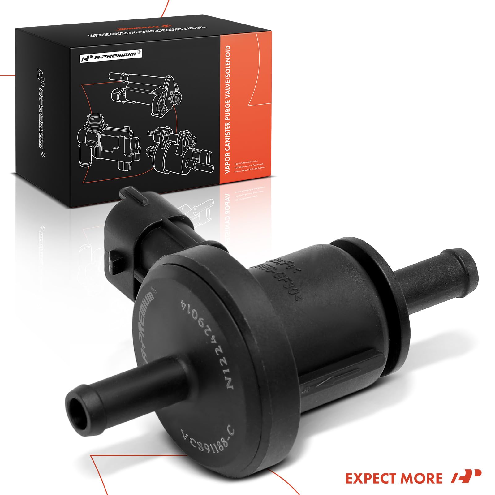 Closeup of APremium vapor canister purge valve showing durable housing and ports