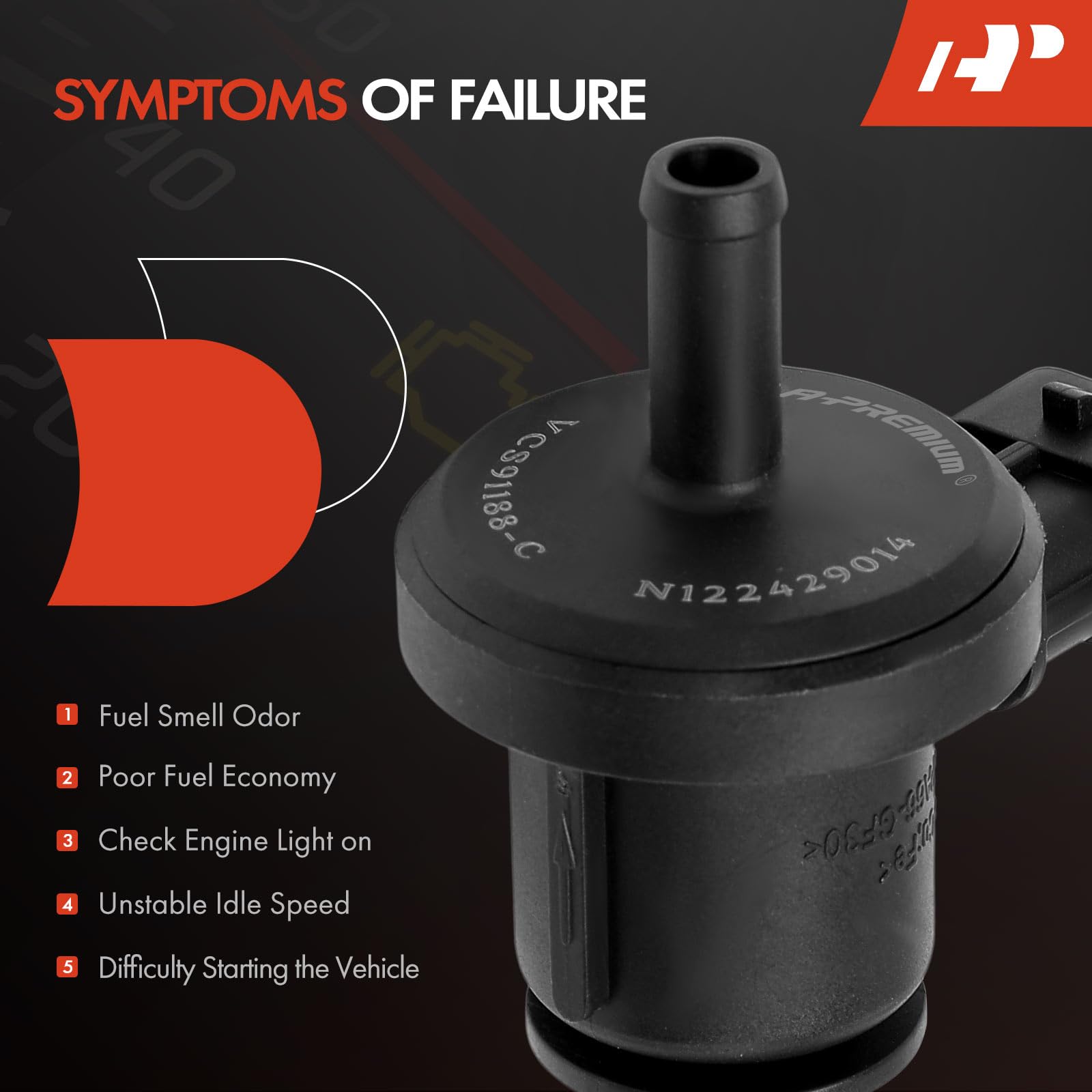 APremium purge valve for Kia Soul, illustrating 2.0L engine fit and evaporative control.
