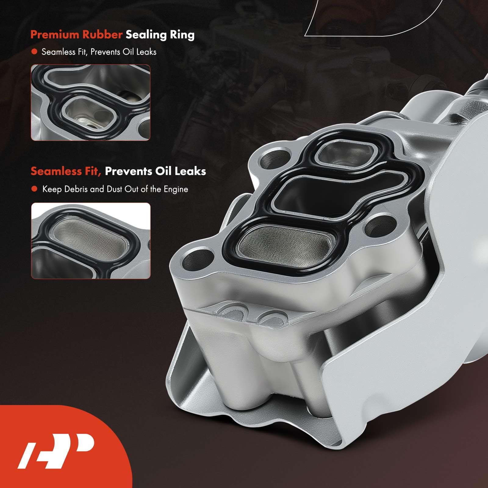 Silver zinc-plated finish on A-Premium VTEC solenoid spool valve closeup for corrosion resistance.