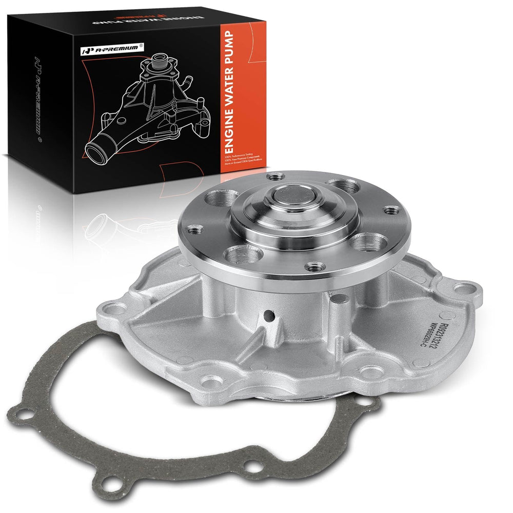A-Premium water pump w gasket aluminum housing close-up highlighting durability